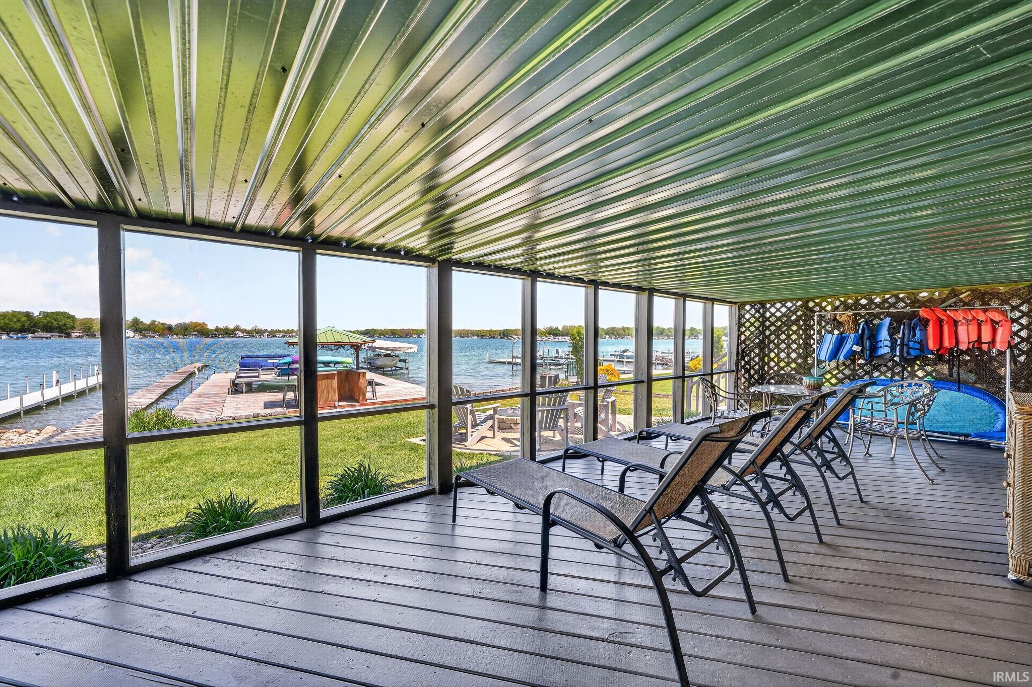 Screened porch with water frontage