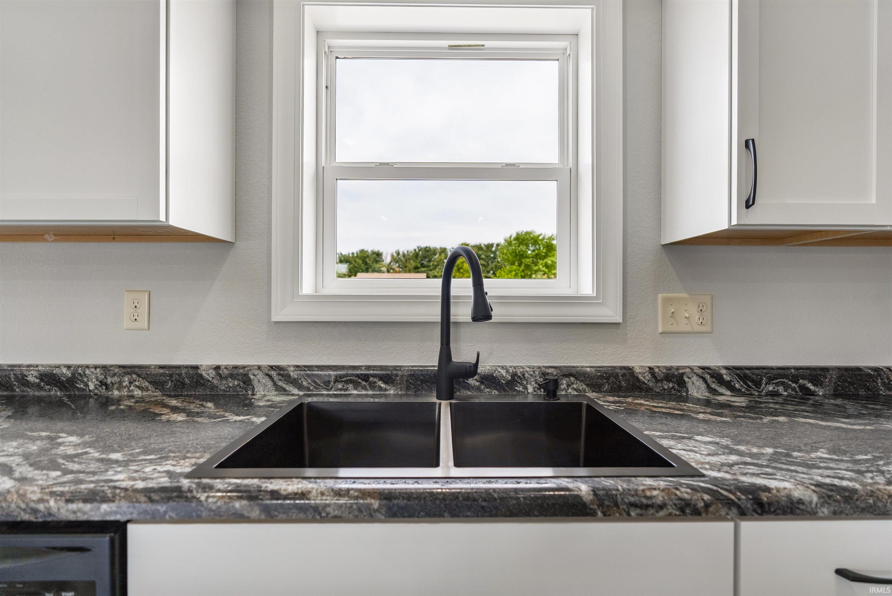 Dual basin black sink with a matte black gooseneck faucet