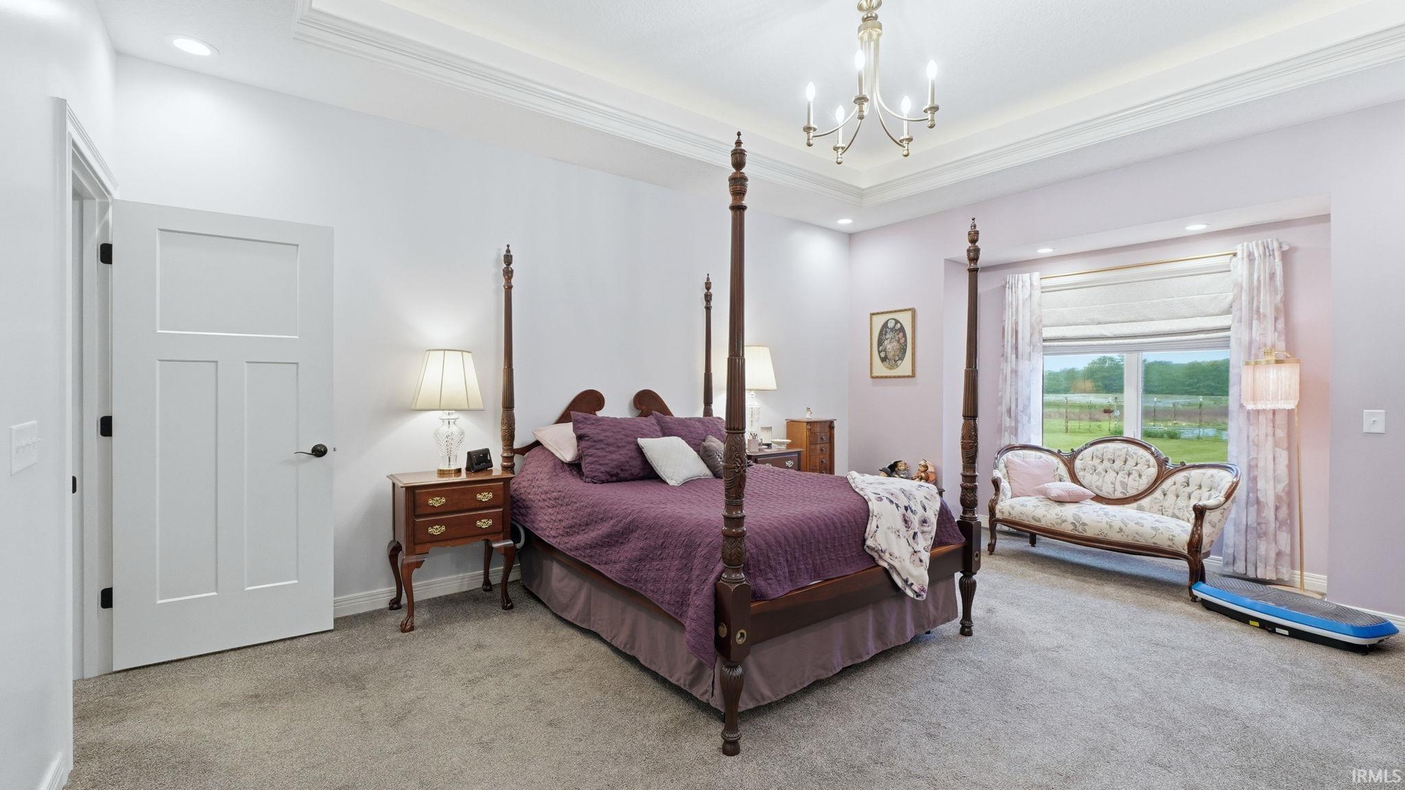 Tray ceiling with crown molding and recessed lighting