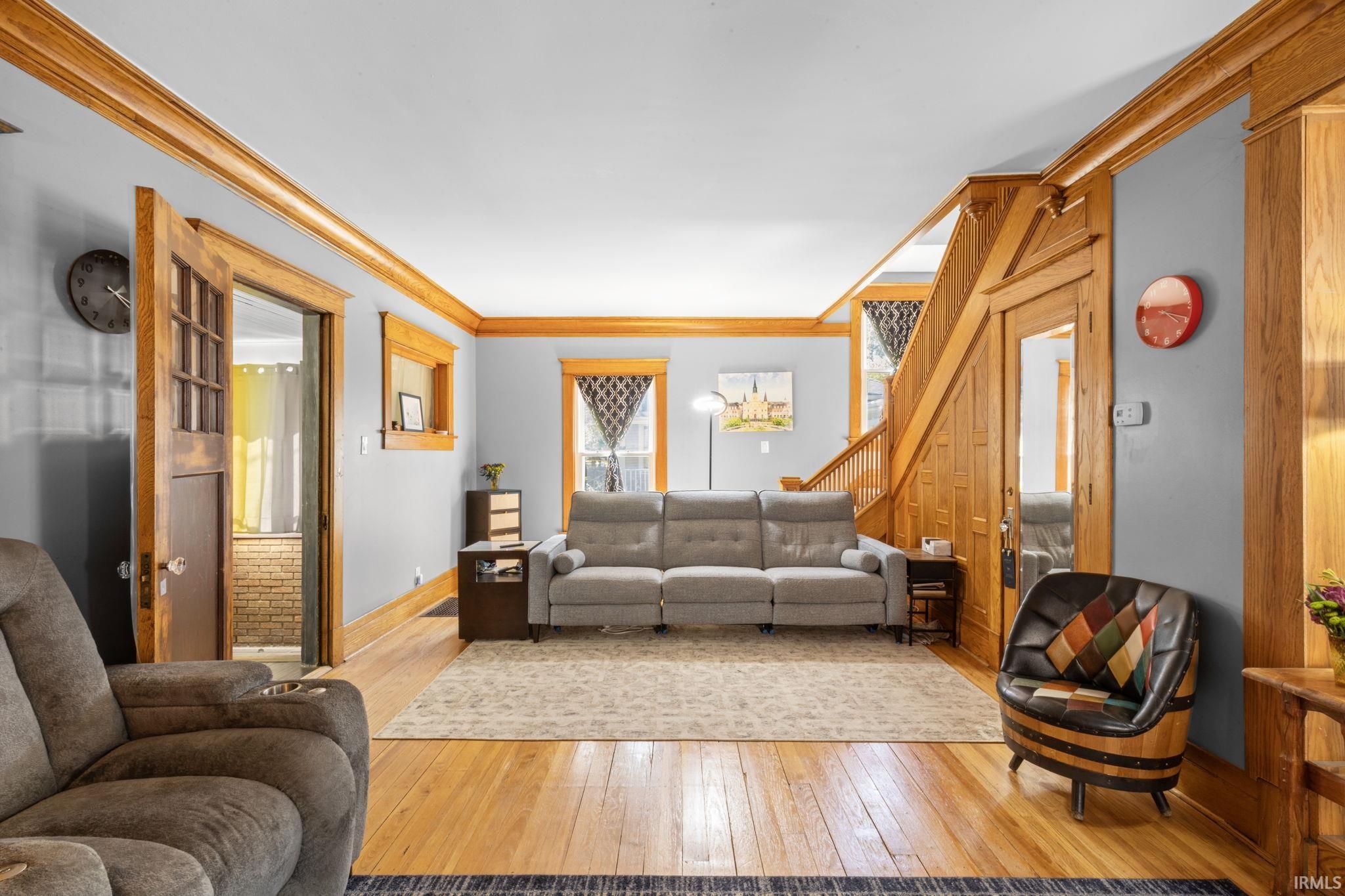 Hardwood flooring throughout the main living area