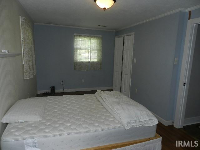 Room featuring light blue wall paint, a single window, and bi-fold closet doors