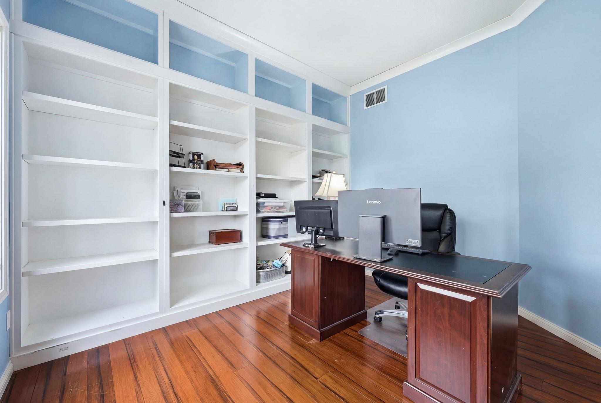 Built-in shelving unit providing ample storage