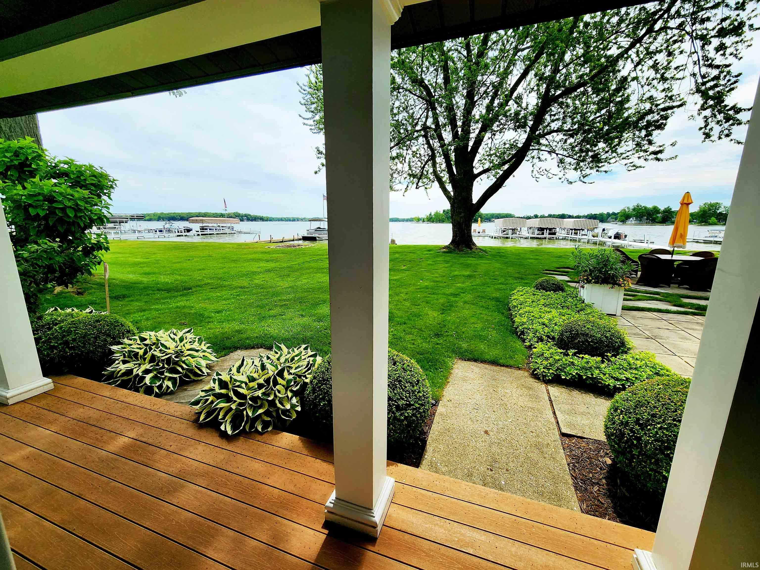 View of lake from covered porch.