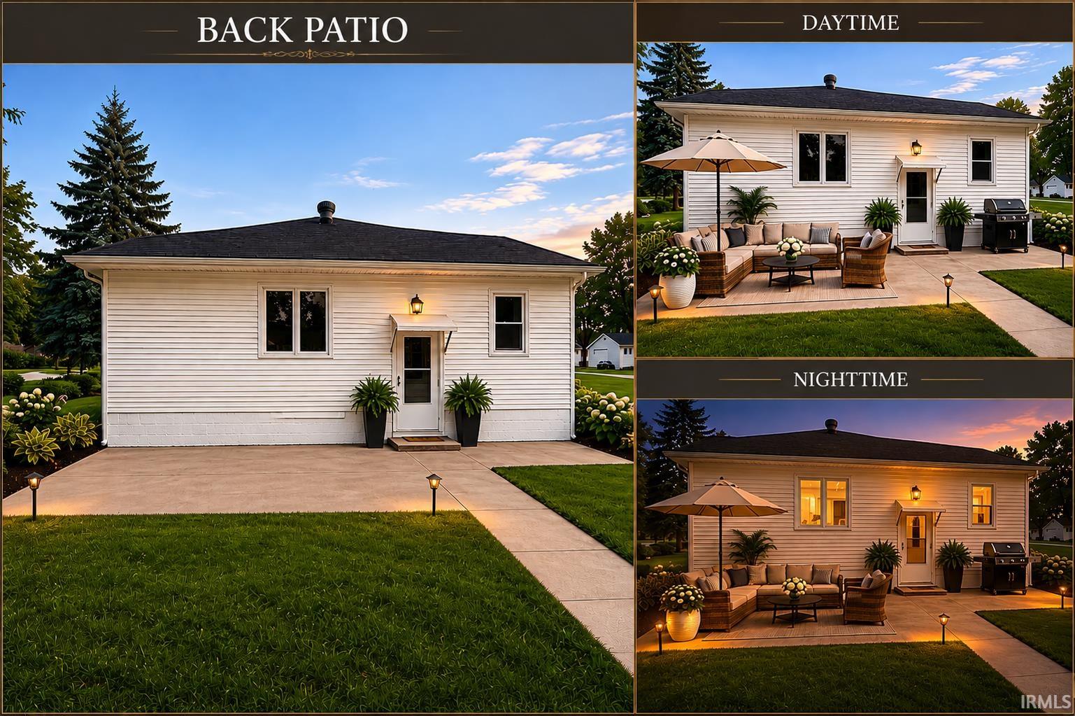 Property Marketing Material. Depicting the rear exterior of the property under varying lighting conditions, Displaying original and virtually staged interior images of the property