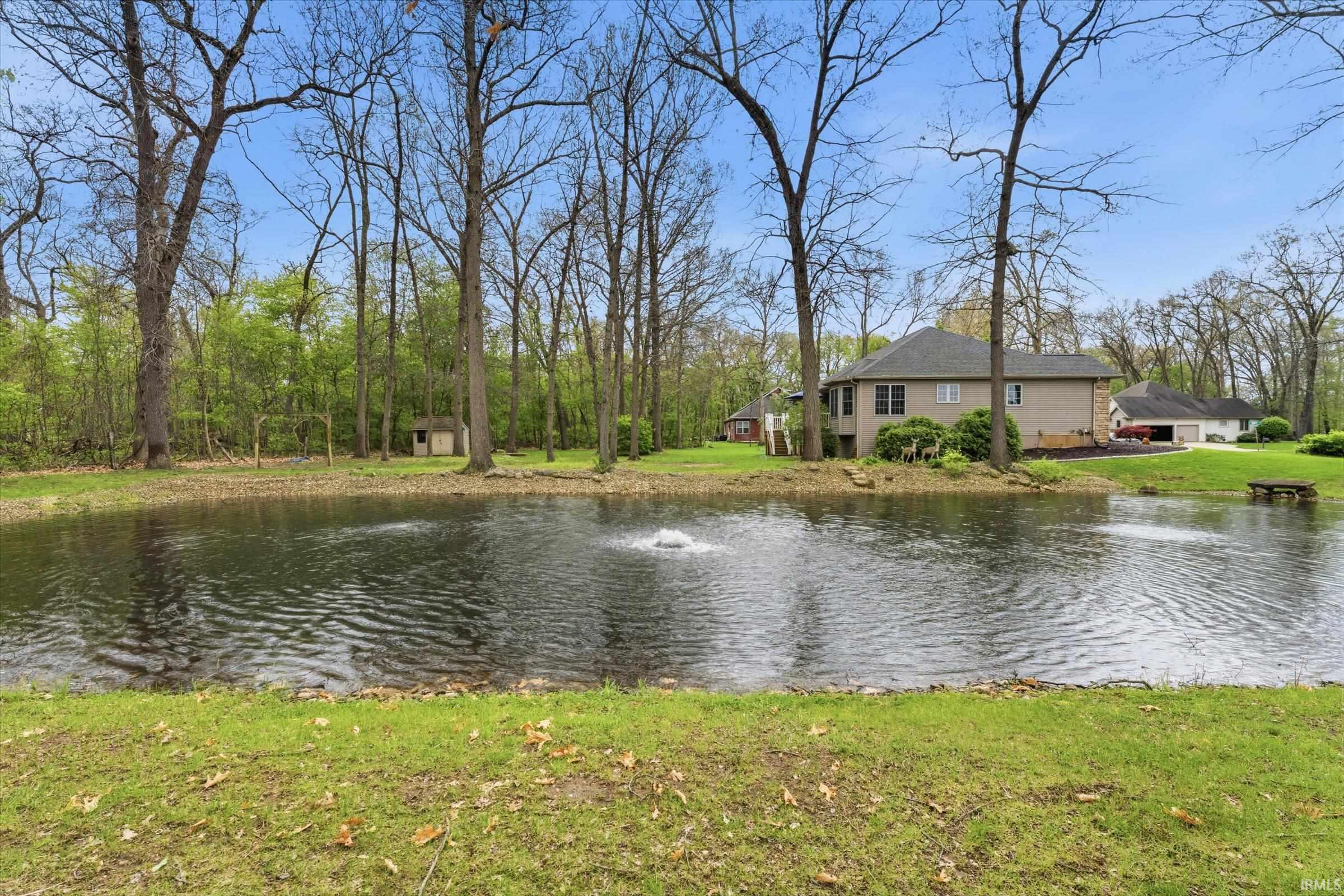 Expansive pond with two aerating fountains