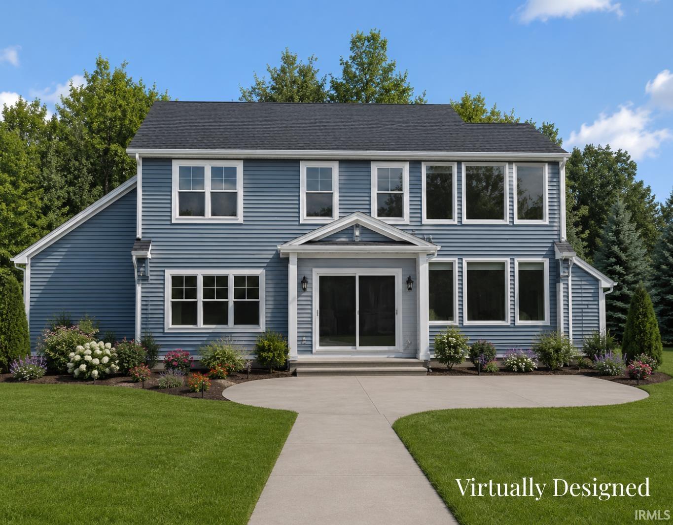 Blue siding exterior with white trim