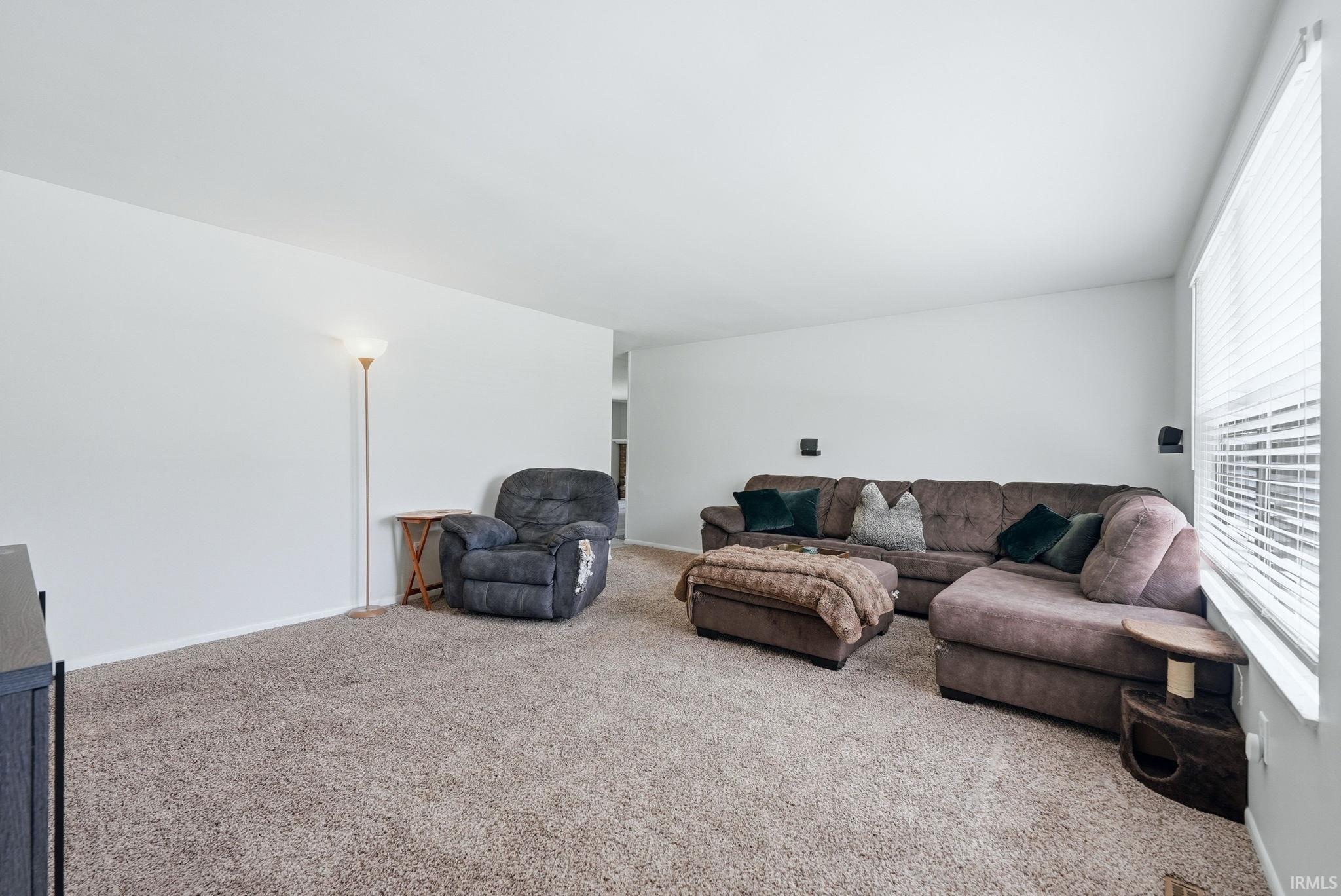 Carpeted interior space with white walls