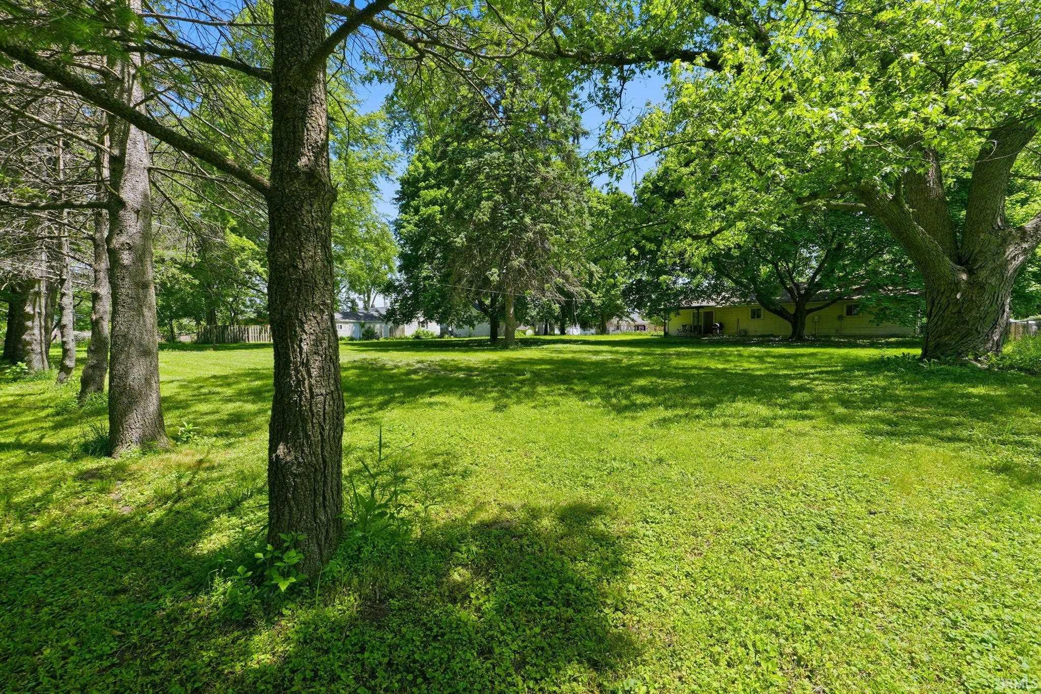 Expansive green lawn with mature trees providing ample shade