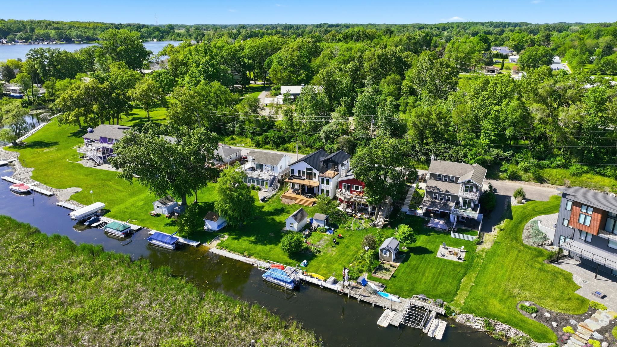 Waterfront property with private boat docks and direct water access