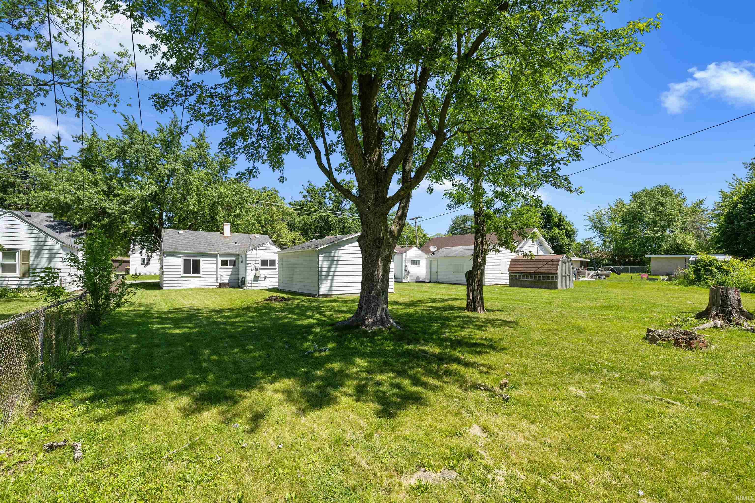 Expansive green lawn featuring mature trees