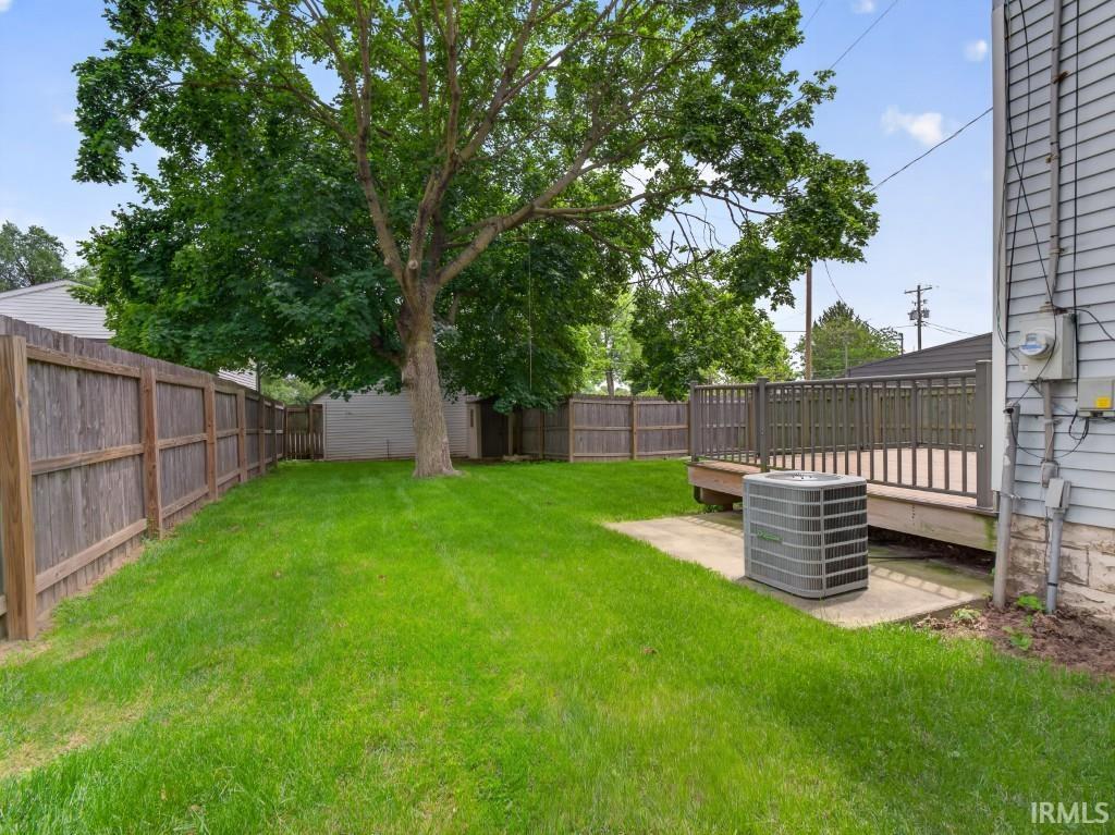 Expansive green lawn with a mature tree