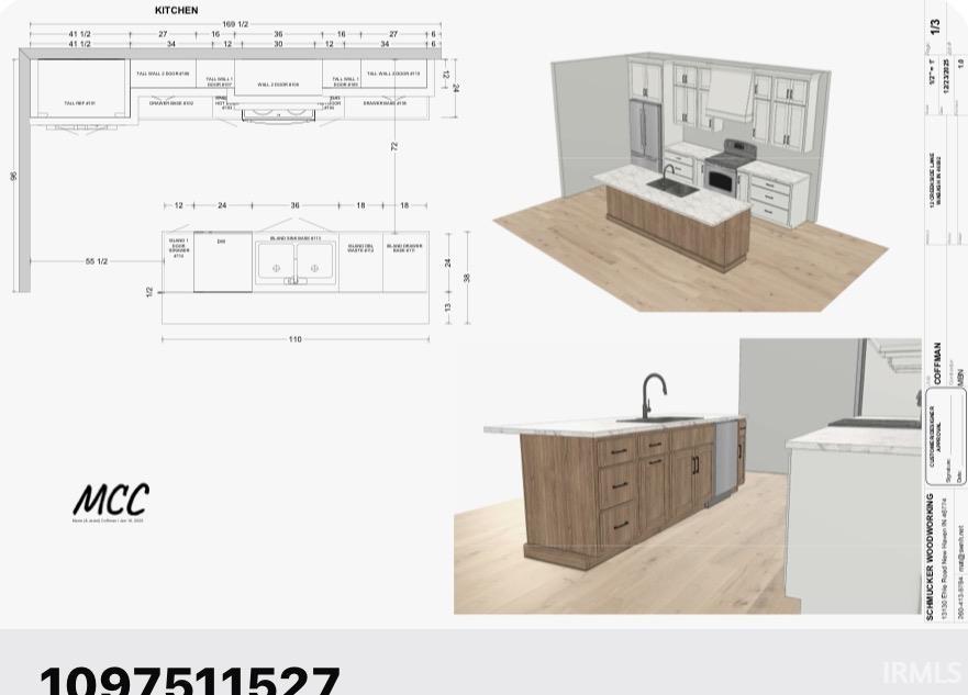 Kitchen Design Plan. Presenting dimensional drawings and 3D renderings for the property's kitchen layout