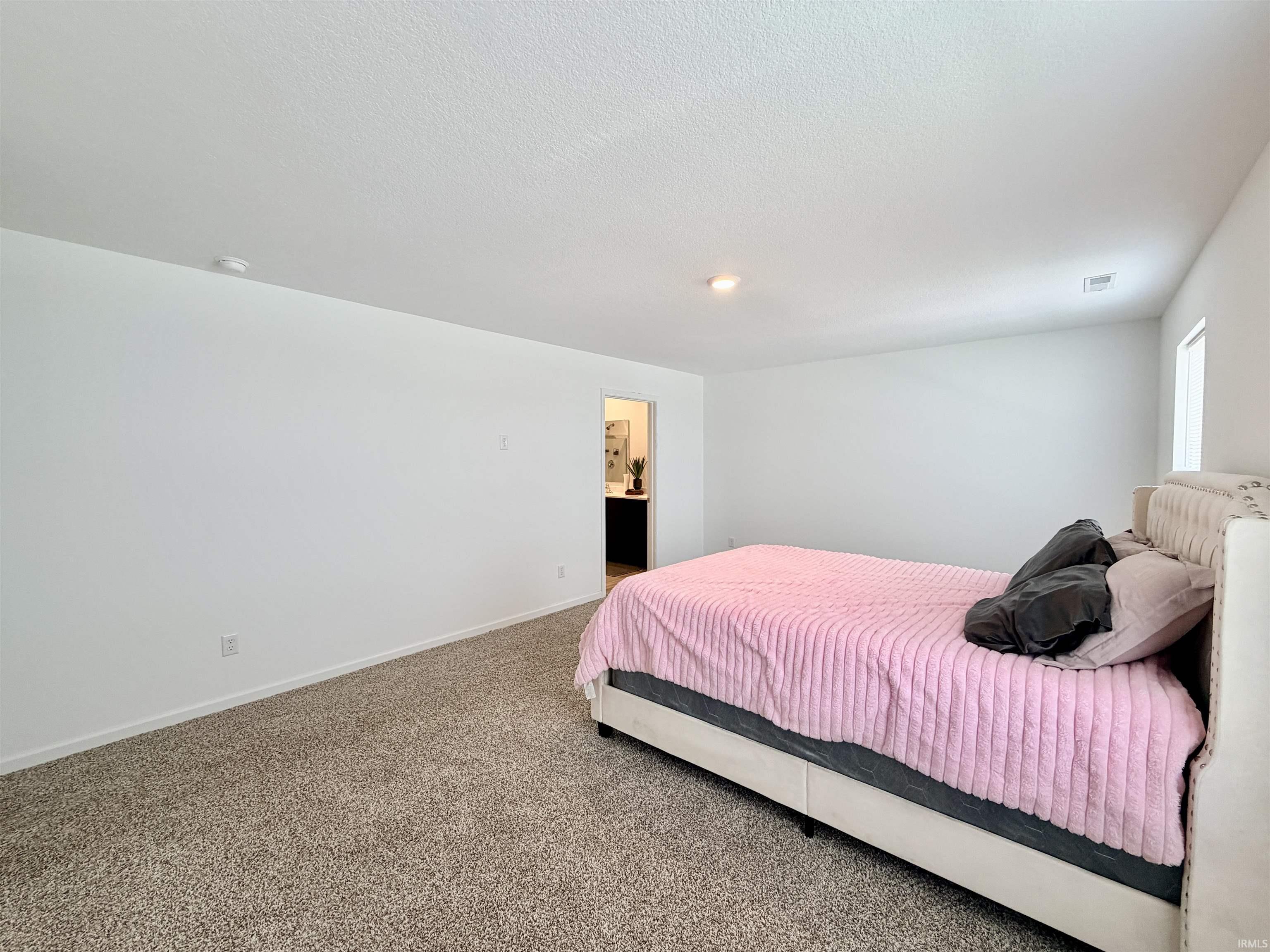Spacious room featuring neutral carpeting and white painted walls