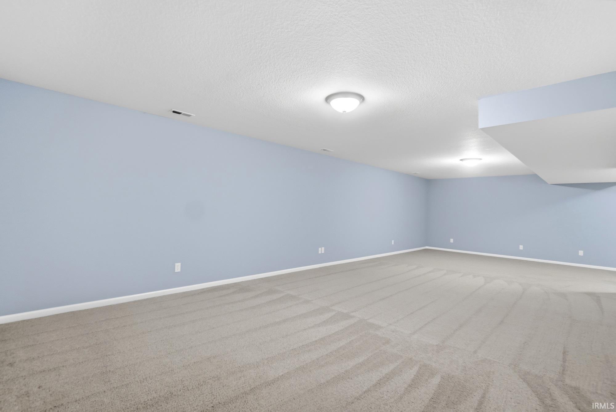 Expansive room featuring carpet flooring, painted walls, and ceiling-mounted lighting