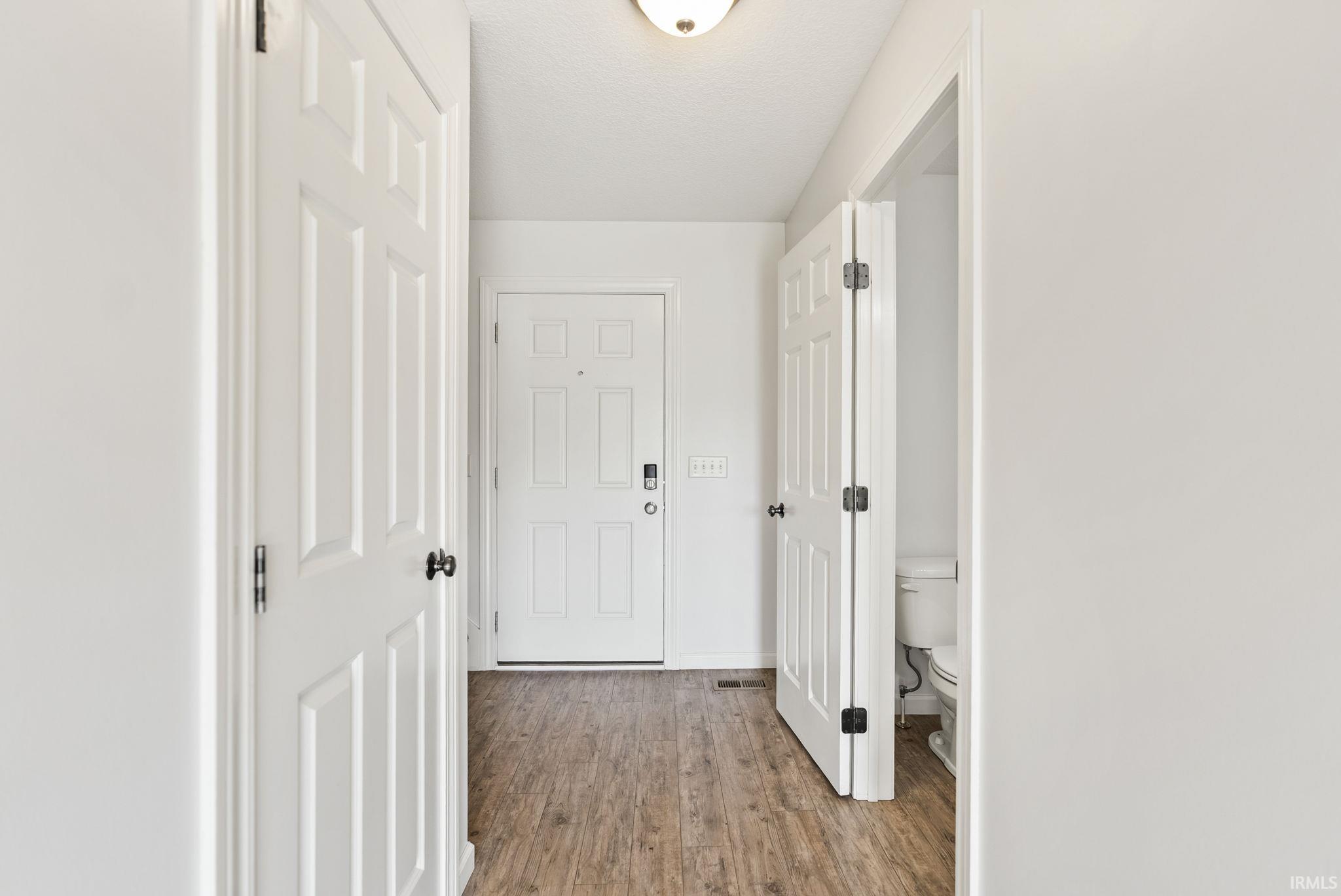Entryway featuring wood-finish flooring and a ceiling-mounted light fixture