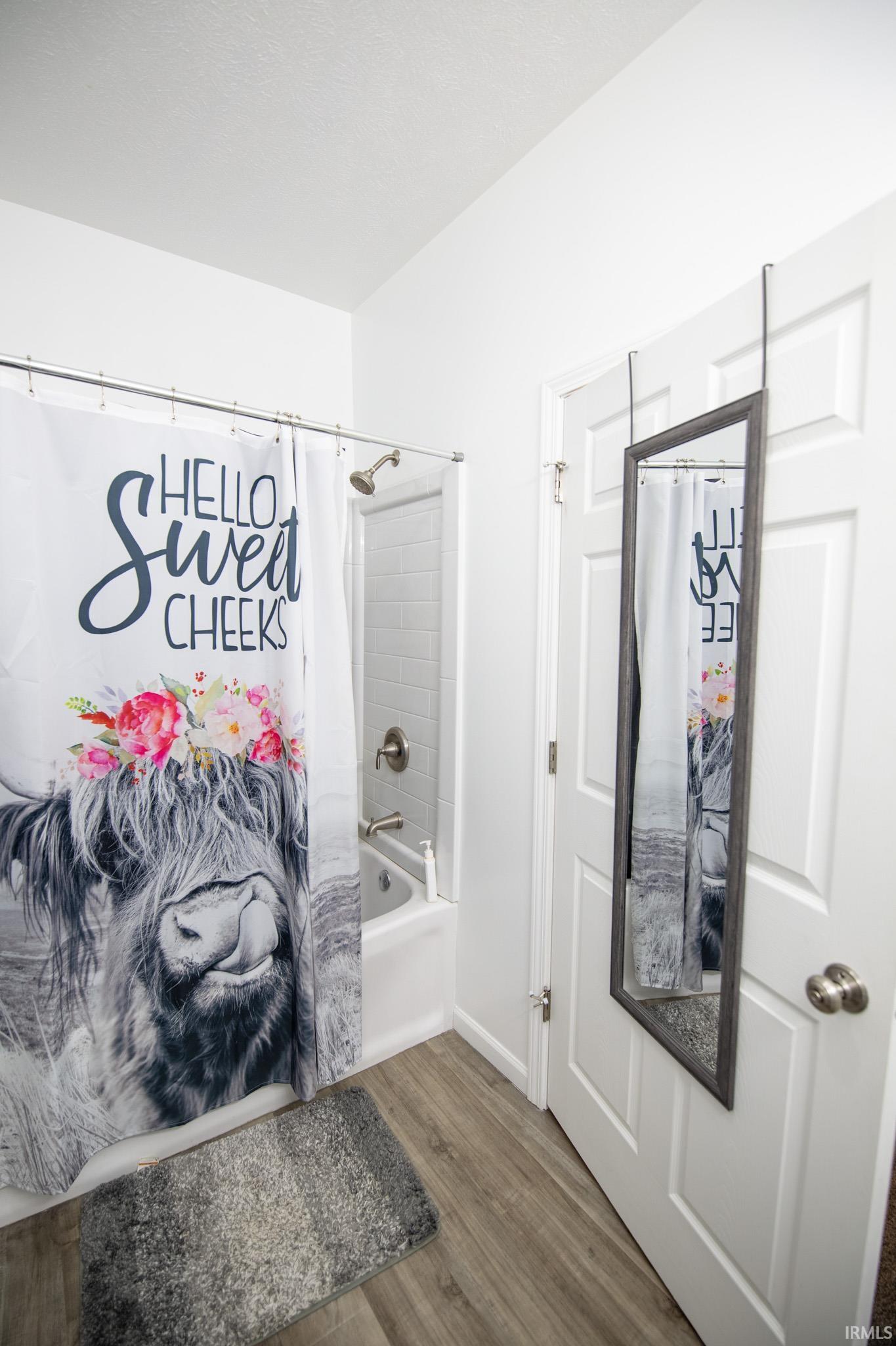 Bathroom featuring wood-finish flooring and white walls