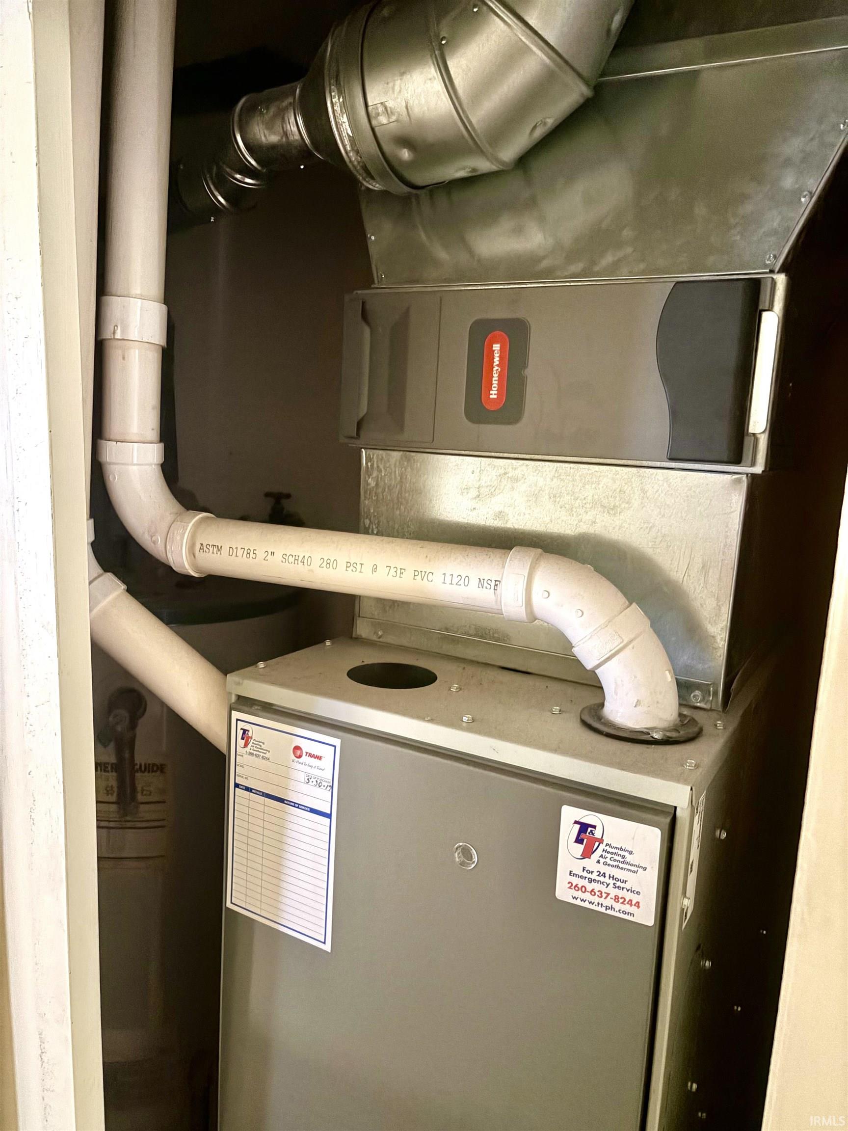Forced air system featuring galvanized metal ductwork and PVC piping