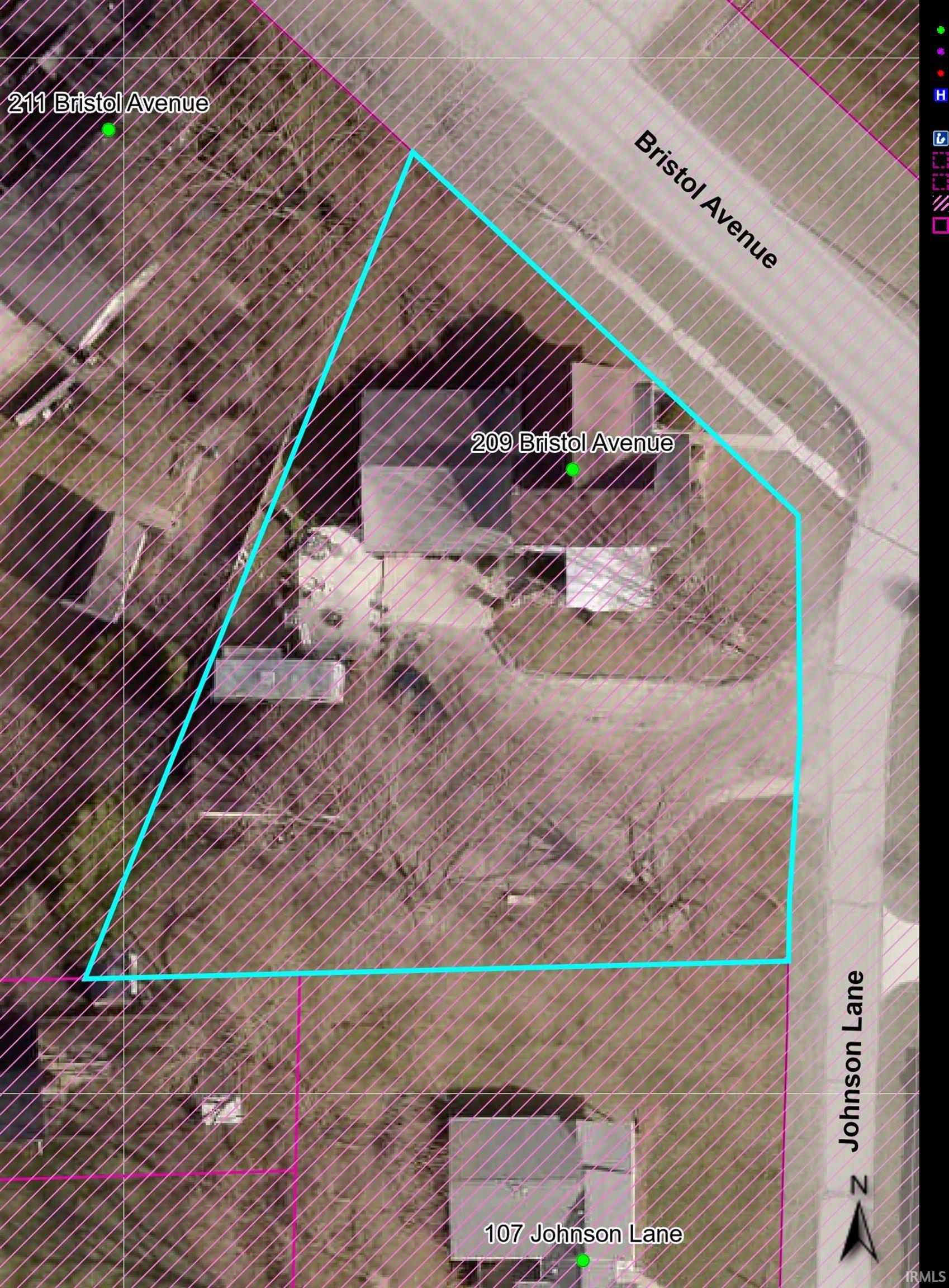 Aerial Property Map. Displaying the boundaries and street addresses for the property