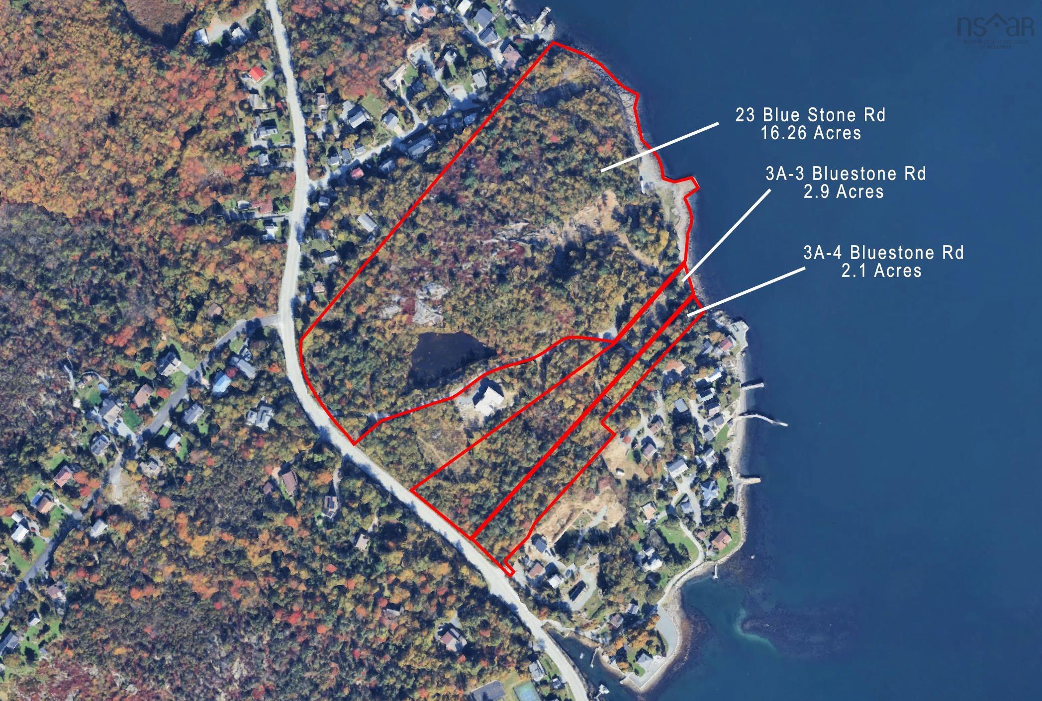 3a-4 Bluestone Road, Halifax, NS (MLS® 202625427) — Aerial Property Map. Displaying property boundaries and associated acreage for the listed addresses