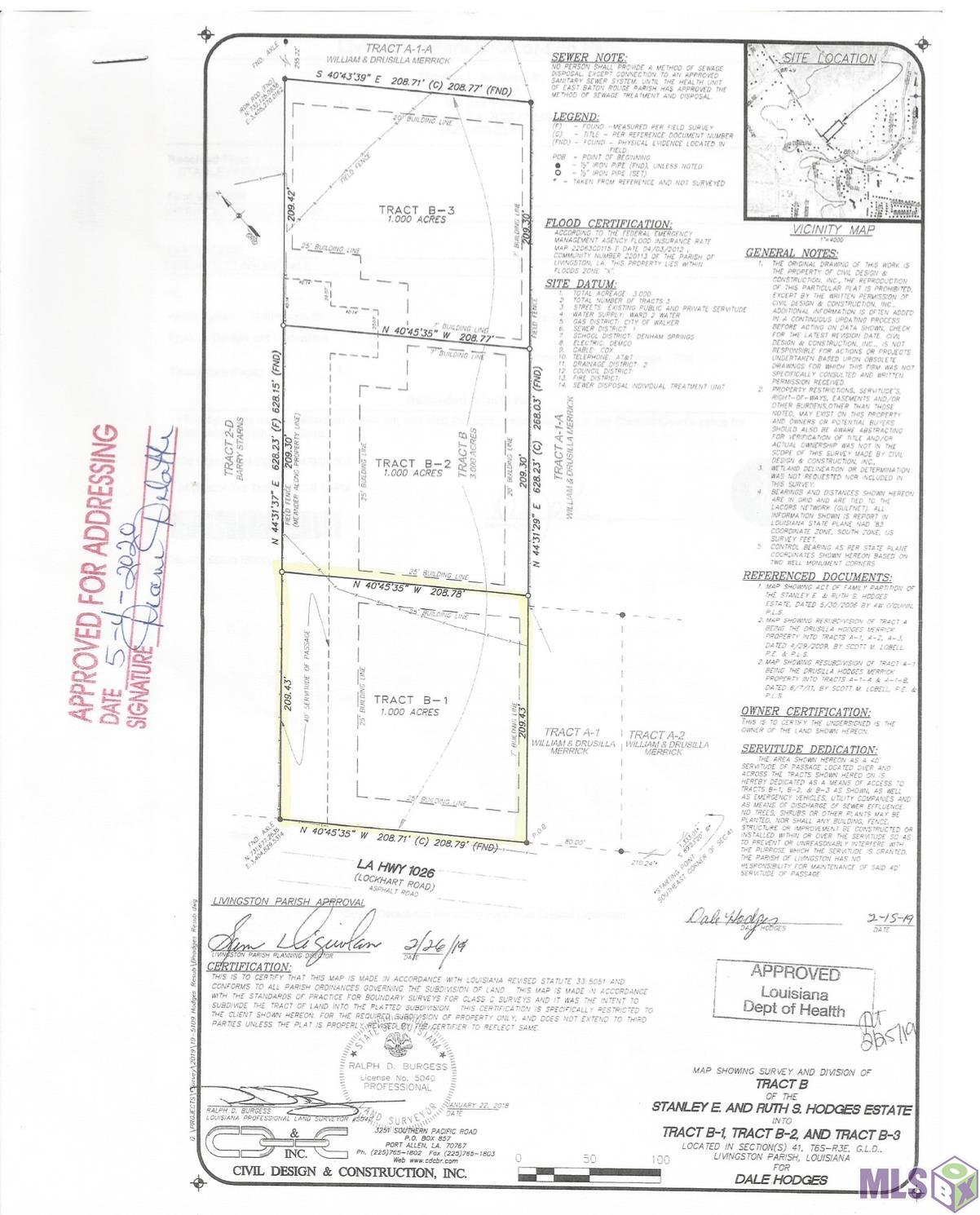 Tract B-1,2,3 LOCKHART RD, Denham Springs, LA 70726