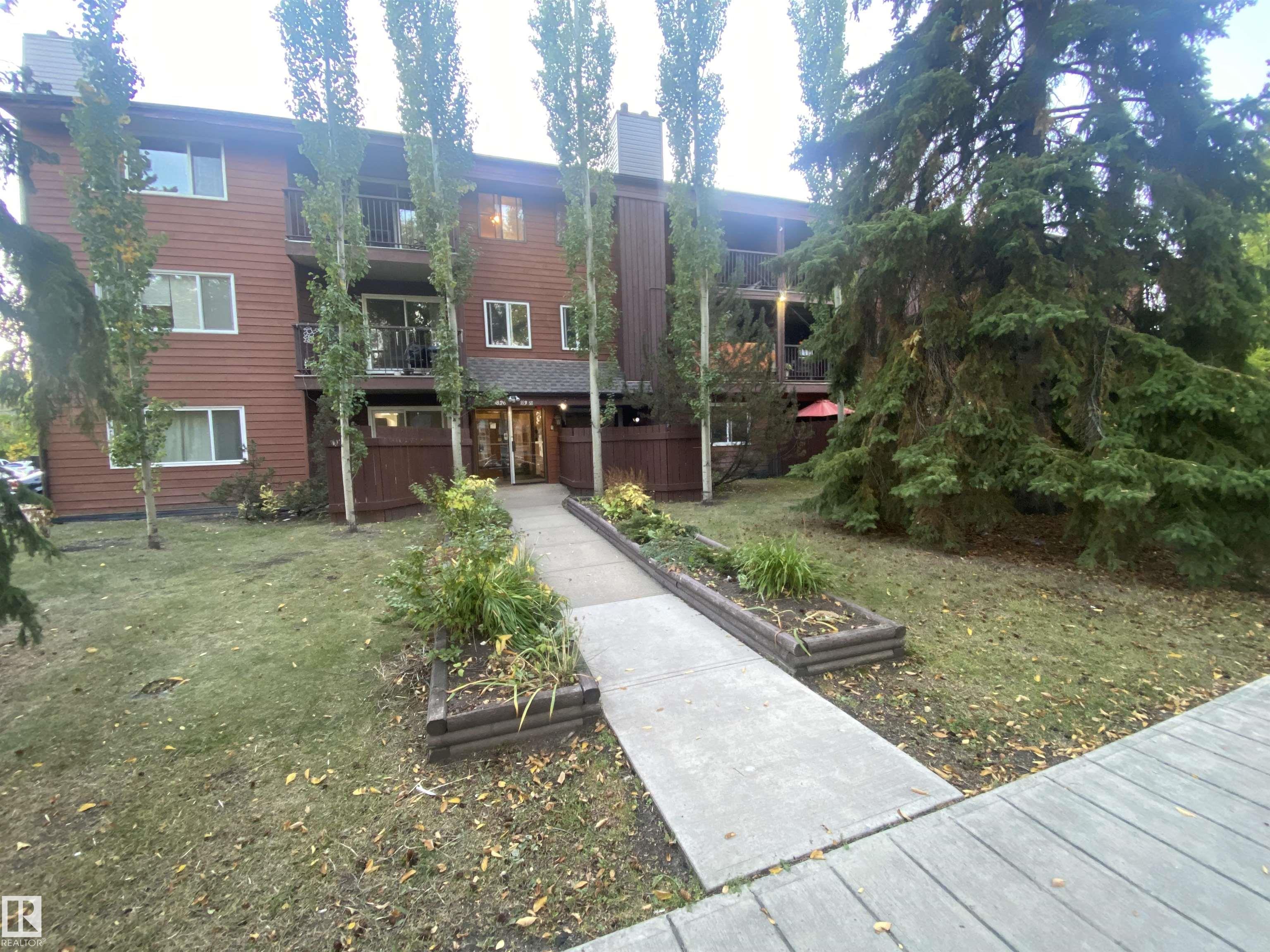 Spacious 1 bedroom condo. Central location close to downtown. Patio doors to large covered west facing balcony with new vinyl surfacing. Newer white  kitchen cabinets Large in-suite pantry/storage room. Same floor laundry room. Well managed complex.