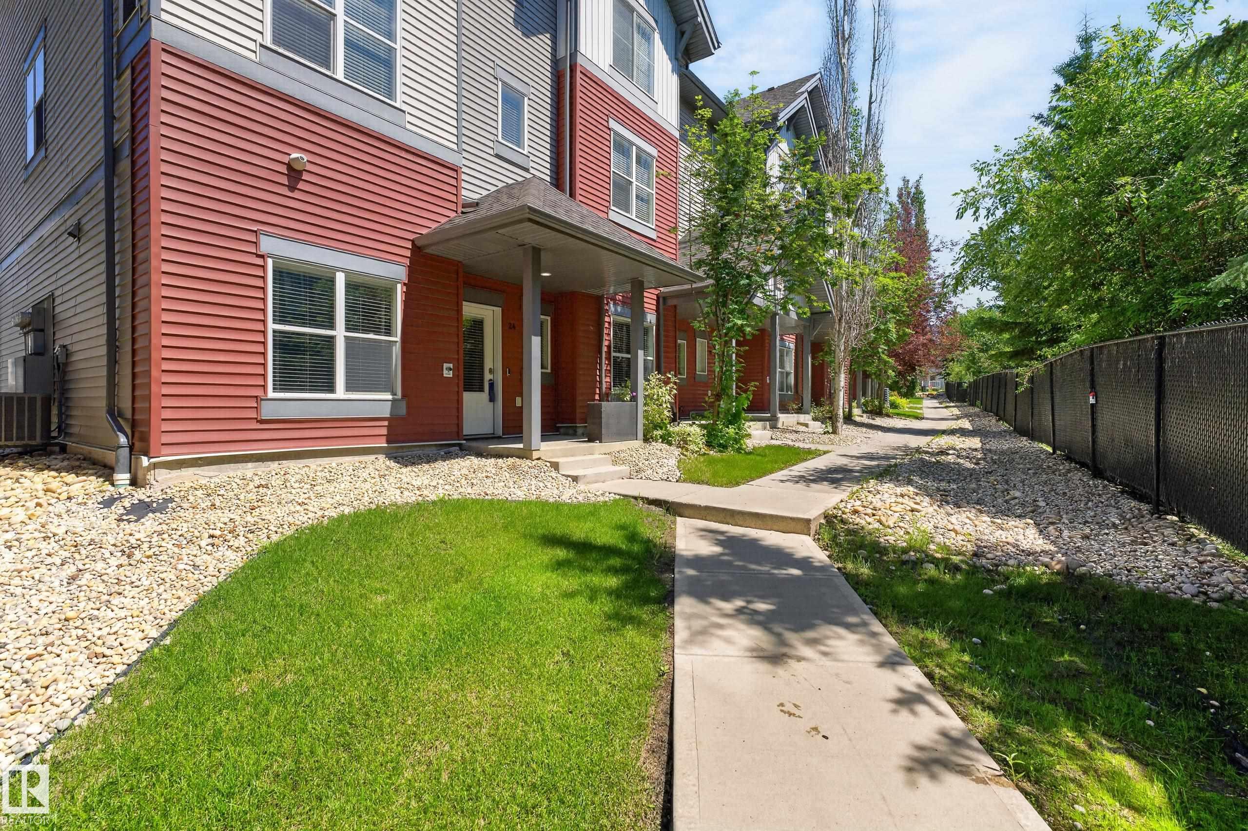 Welcome to Southern Springs in Walker! This spacious end-unit townhouse offers one of the larger floor plans in the complex and excellent value. Featuring 3 bedrooms, 2.5 baths, a main-floor den, double attached garage and central A/C. The bright open-concept main level features 9? ceilings and seamlessly connects the kitchen, dining and living areas. The kitchen offers granite countertops and stainless steel appliances. Upstairs you'll find high-end stacked laundry, 3 bedrooms, including a spacious primary with 2 closets and full ensuite. Tucked away at the quiet back of the complex, enjoy a peaceful balcony with gas line. Residents also have access to an impressive clubhouse and fitness centre rarely found in townhouse communities. Close to parks, trails, schools, shopping and South Edmonton amenities. Some photos digitally staged.