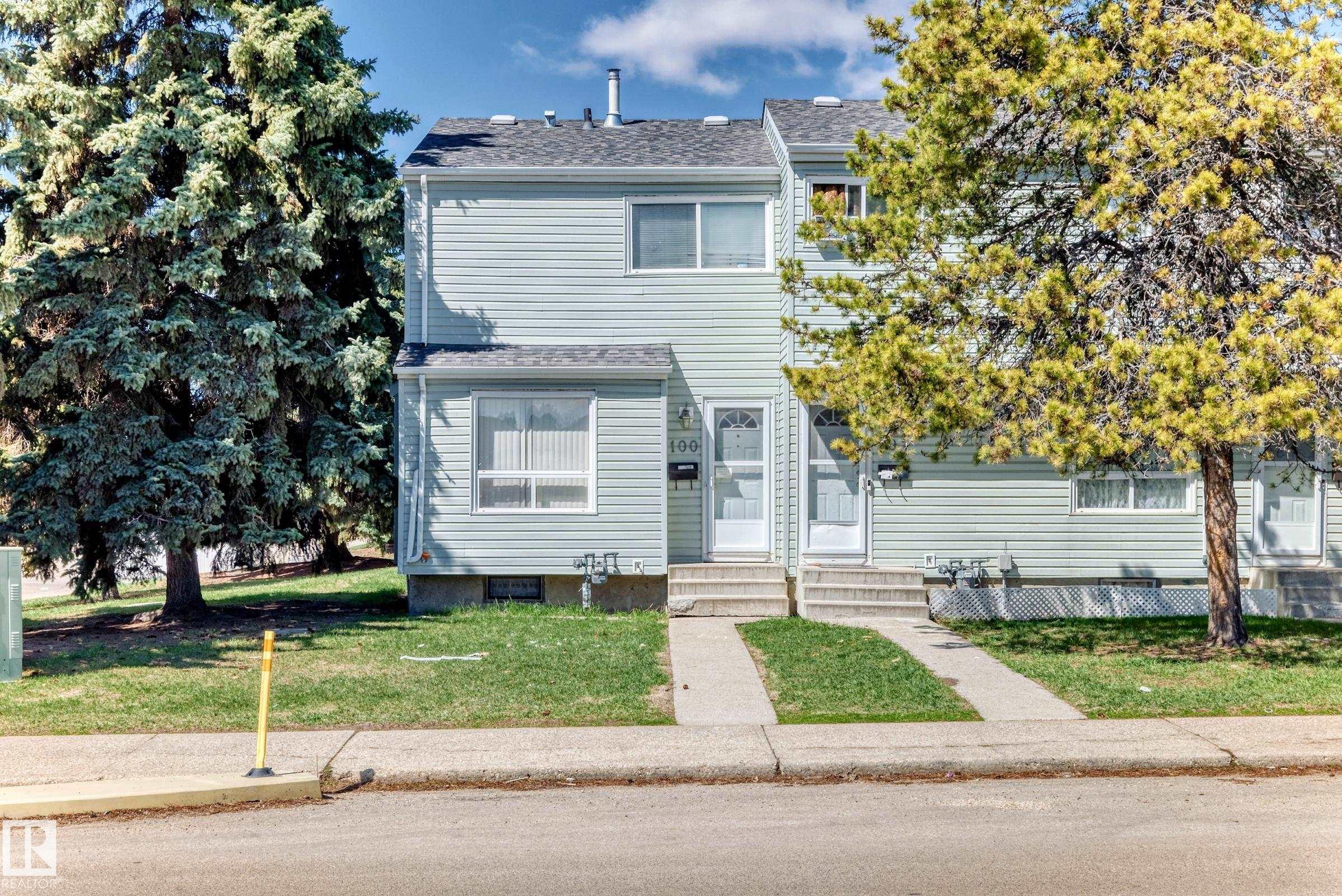 Welcome to this affordable and AIR-CONDITIONED END UNIT townhouse nestled in the desirable family-friendly community of Evansdale! Boasting one of the BEST locations in the complex, this charming home overlooks the beautiful green space of St. Olga Park?offering peaceful views and added privacy. Step inside to a bright & open-concept main floor featuring a spacious living room w large sun-filled windows & laminate flooring throughout. The functional kitchen offers a lovely backyard view, while the dining area is perfectly positioned for family meals & guests. Upstairs features 2 generously sized bedrooms & a full 4-pc bathroom. Basement c/w a full 4-pc bathroom, laundry & utility area, plus plenty of space for future development. Enjoy the fully fenced, low-maintenance backyard w upgraded fencing, perfect for summer BBQs & entertainment. Only steps to schools/parks/shopping/public transit & all amenities. Quick poss avail.�Perfect for home owners or investors alike! Don't miss this incredible opportunity!