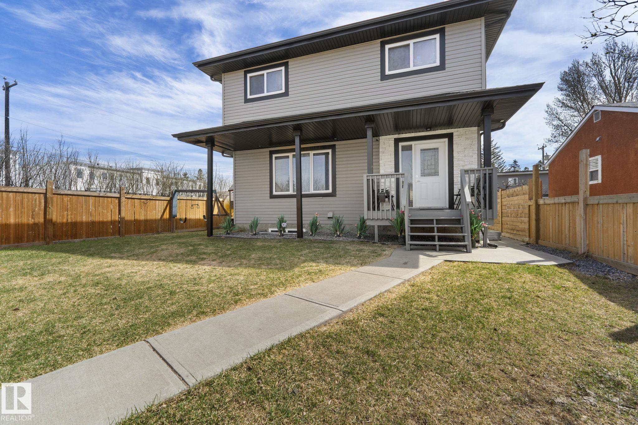 Welcome to this beautiful half duplex in the desirable community of West Jasper Place. This spacious home offers 5 bedrooms, 4 bathrooms, & a fully finished basement. The basement offers 2 bedrooms, a SECOND KITCHEN, and a separate side entrance. The main floor features an open concept layout filled with natural light, a stylish kitchen with stainless steel appliances, granite countertops, and a large walk-in pantry, plus convenient main-floor laundry. Upstairs, a stunning glass railing leads to three generously sized bedrooms, a 4-piece guest bath, and a 4-piece ensuite. Completed with a double detached garage, fully fenced yard, and spacious front yard. Ideally located near schools, shopping,  and quick access to downtown. This is the perfect place to call home!