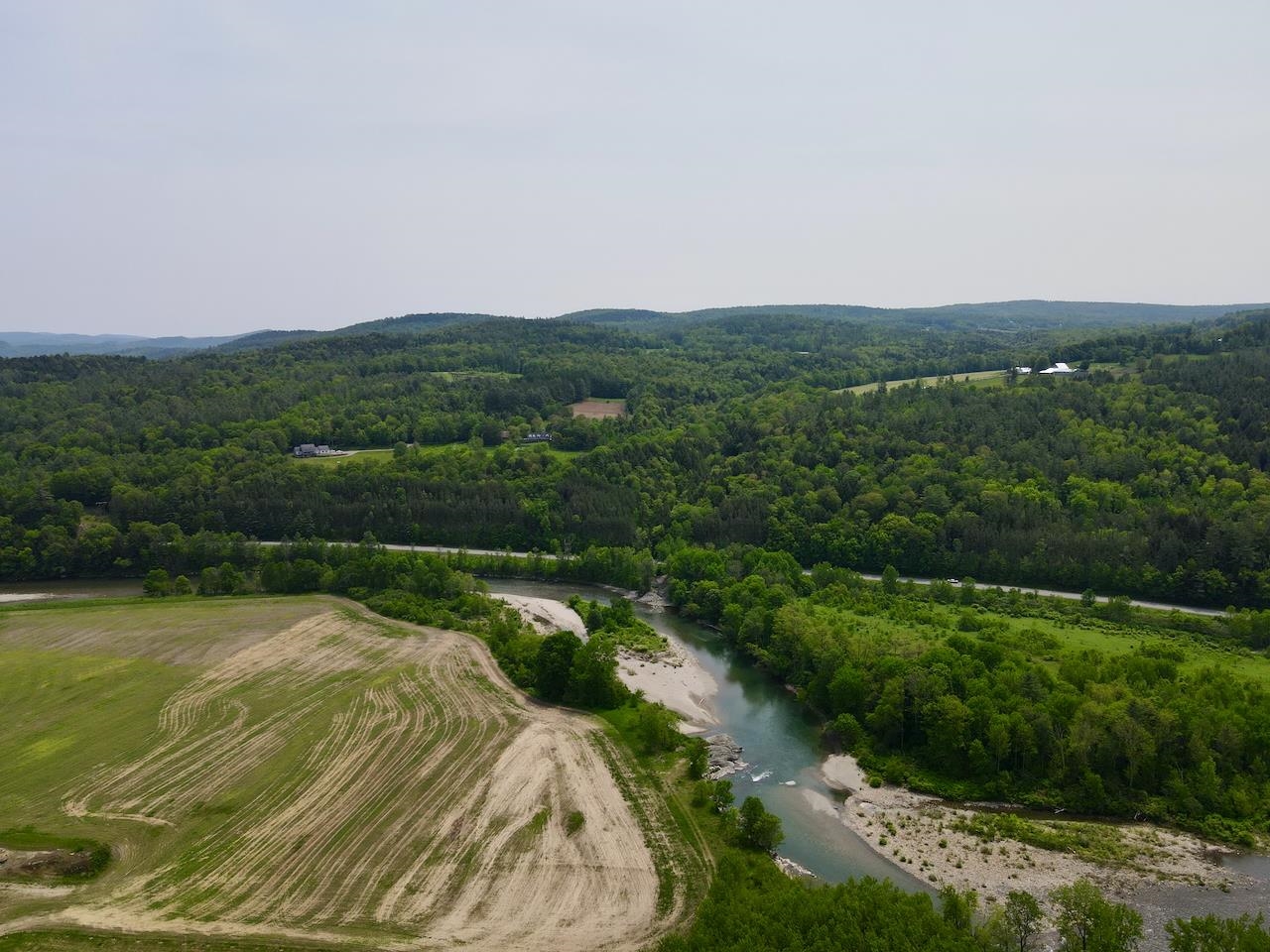 views of farm fields and White River