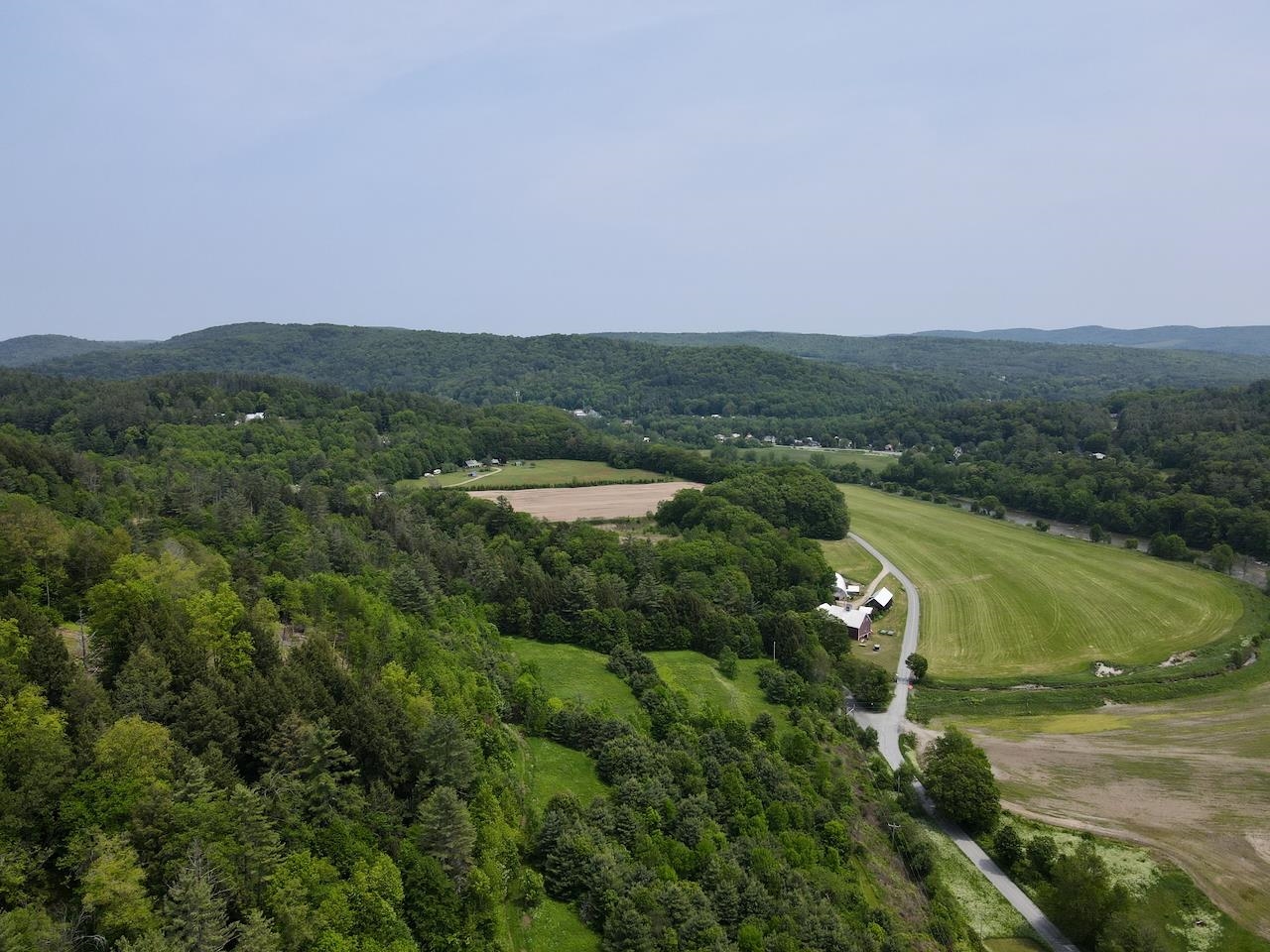 Views of farm fields and mountains