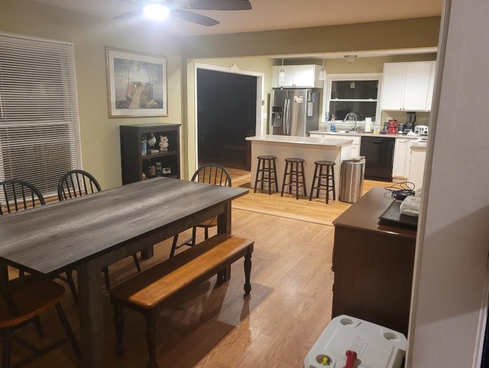 view from front entry at bottom of stairs