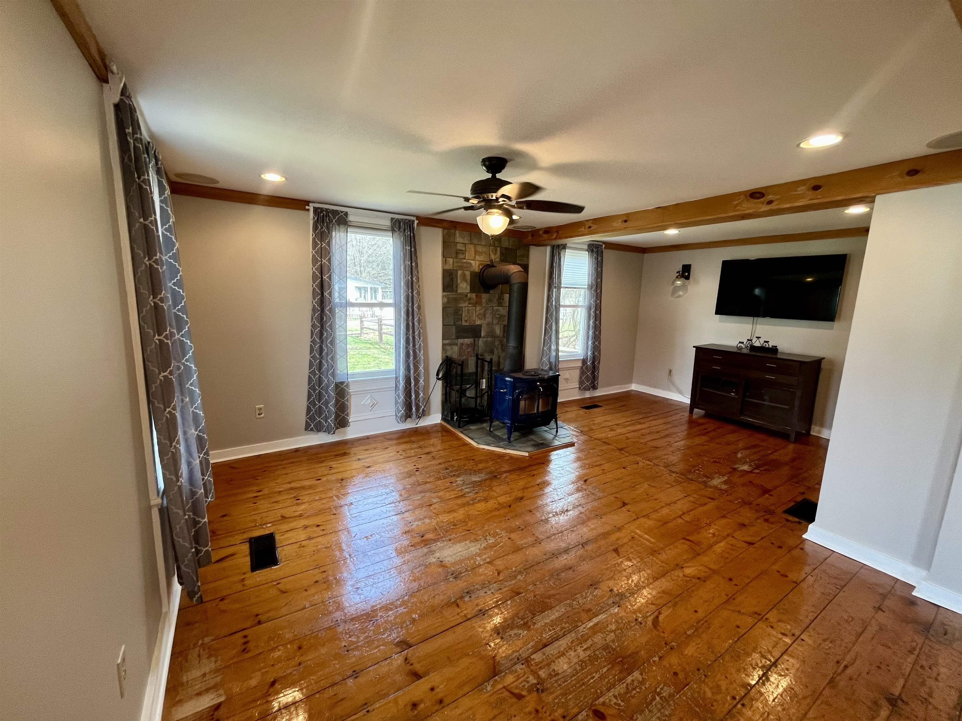 TV area and woodstove