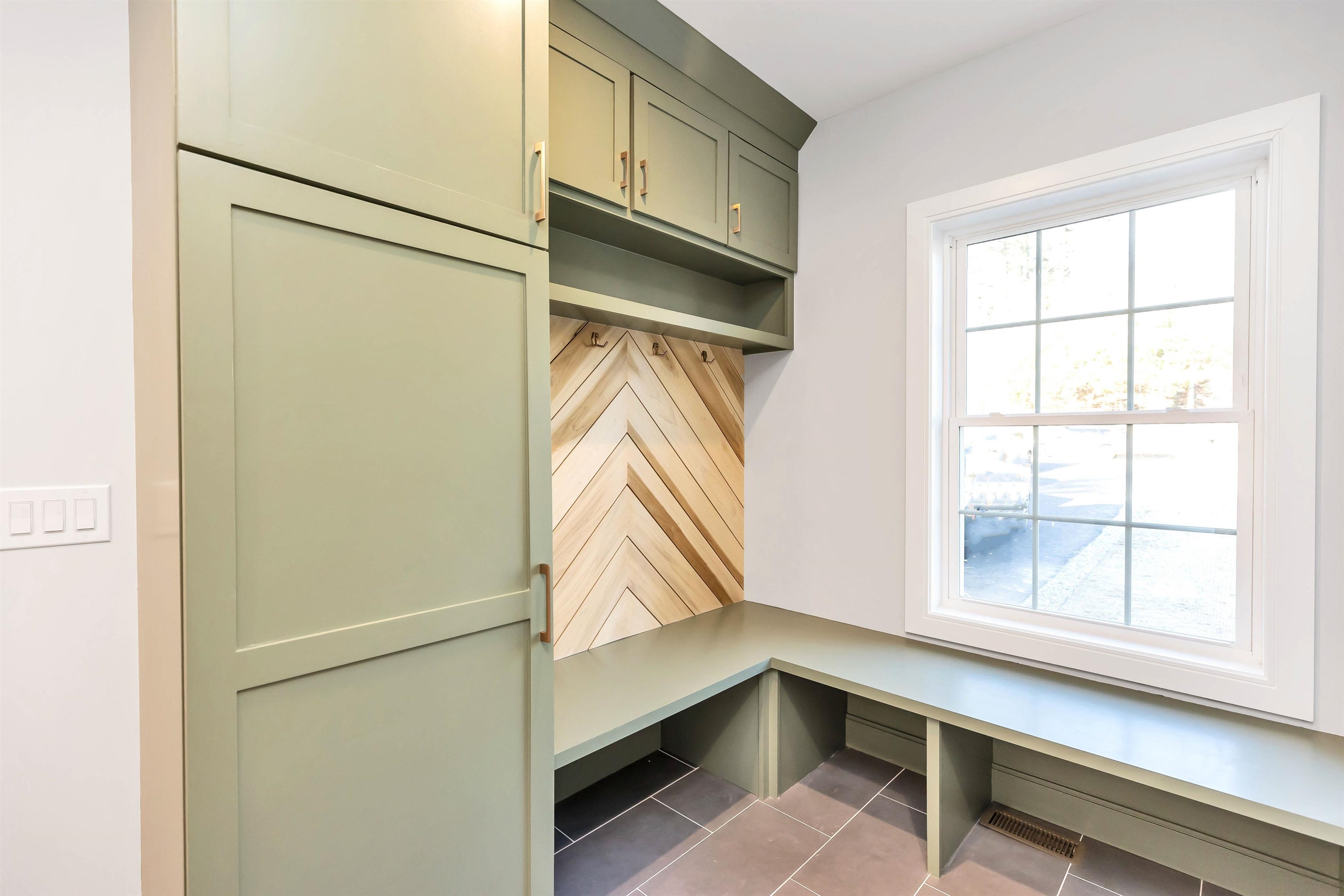 Convenient mudroom for storage!