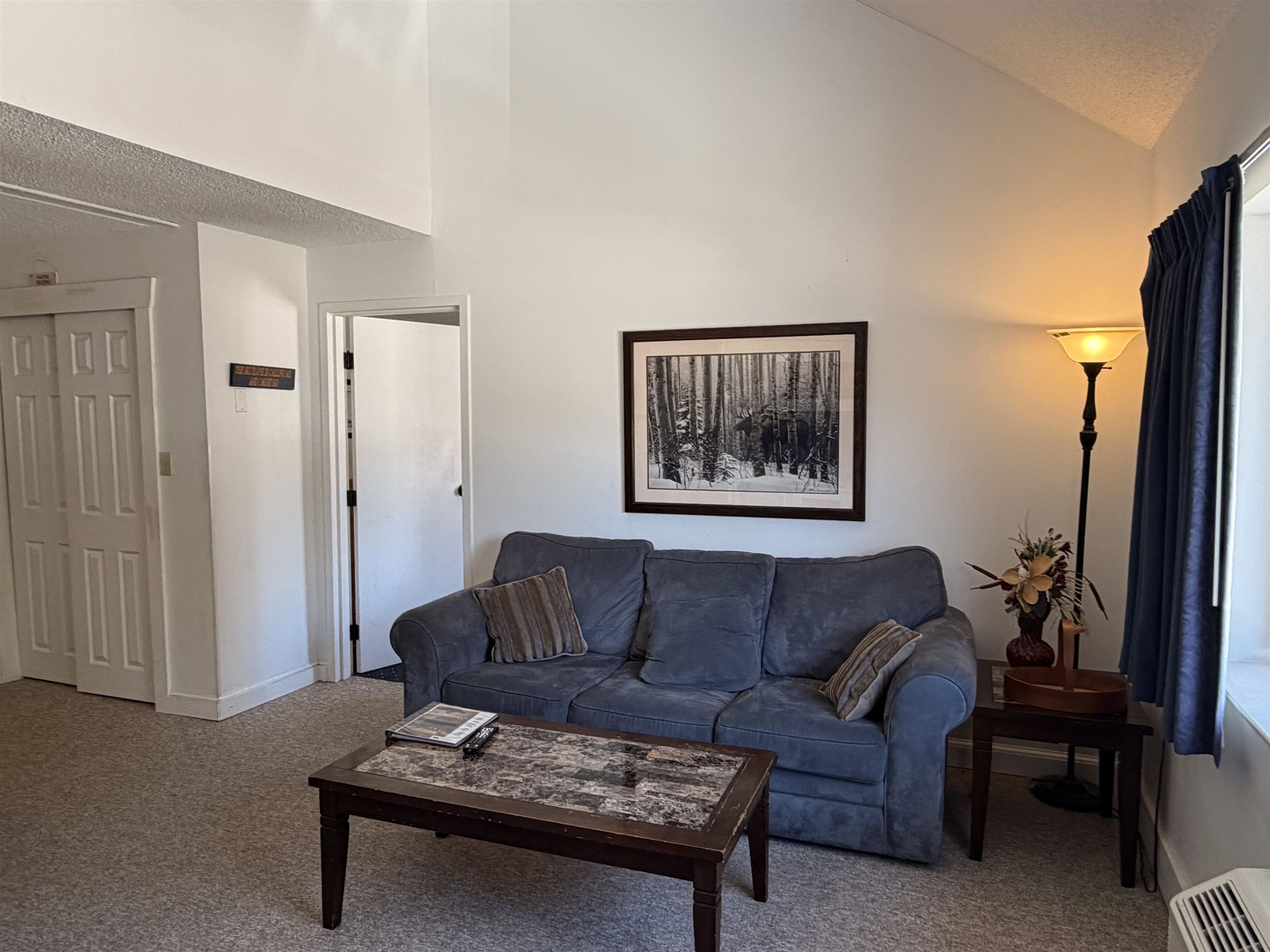 Cathedral ceilings makes the condo feel spacious