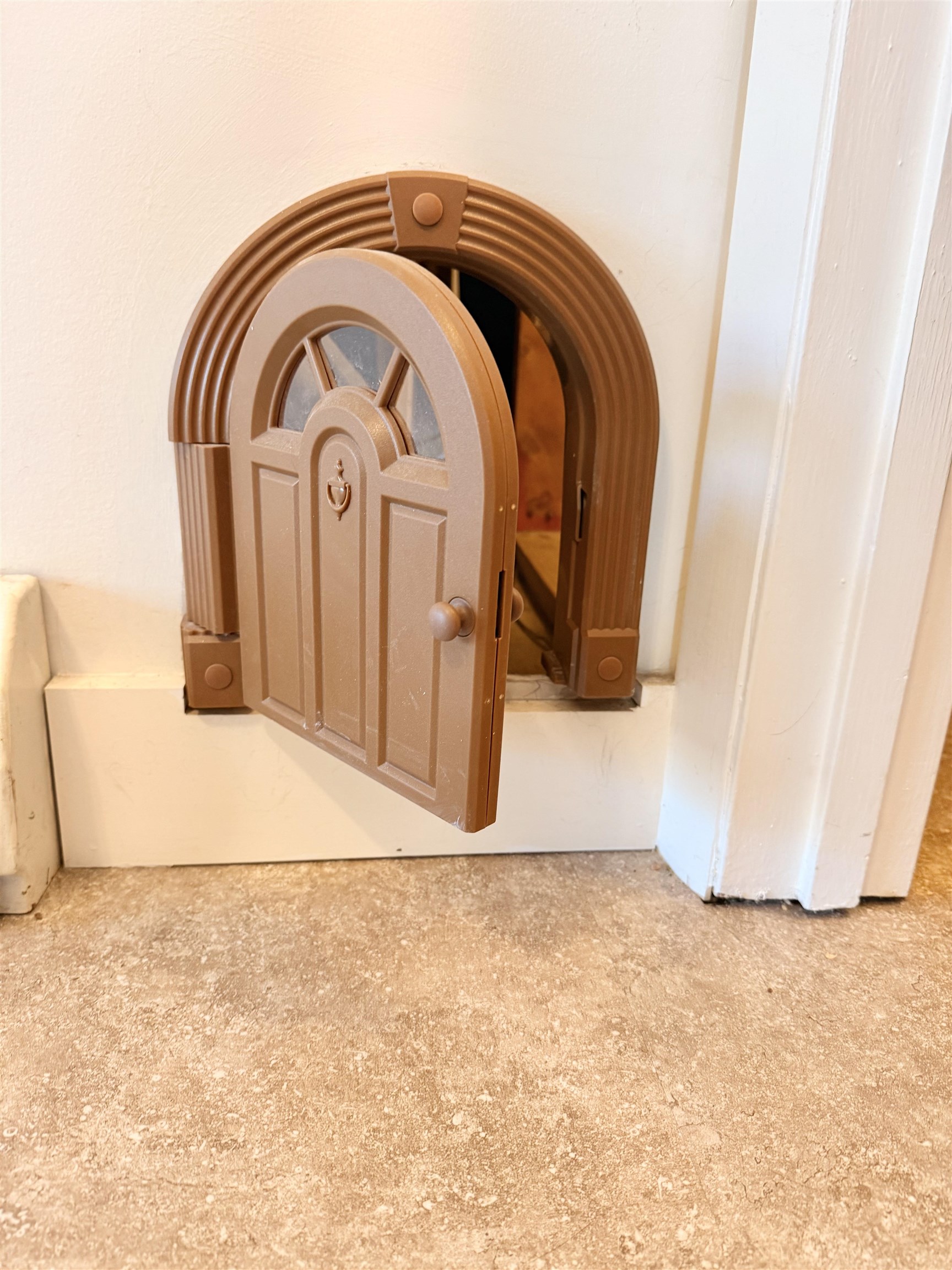 Kitty door to storage area under the stairs