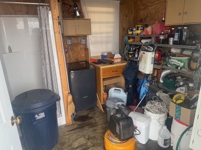 Shed interior with shower stall