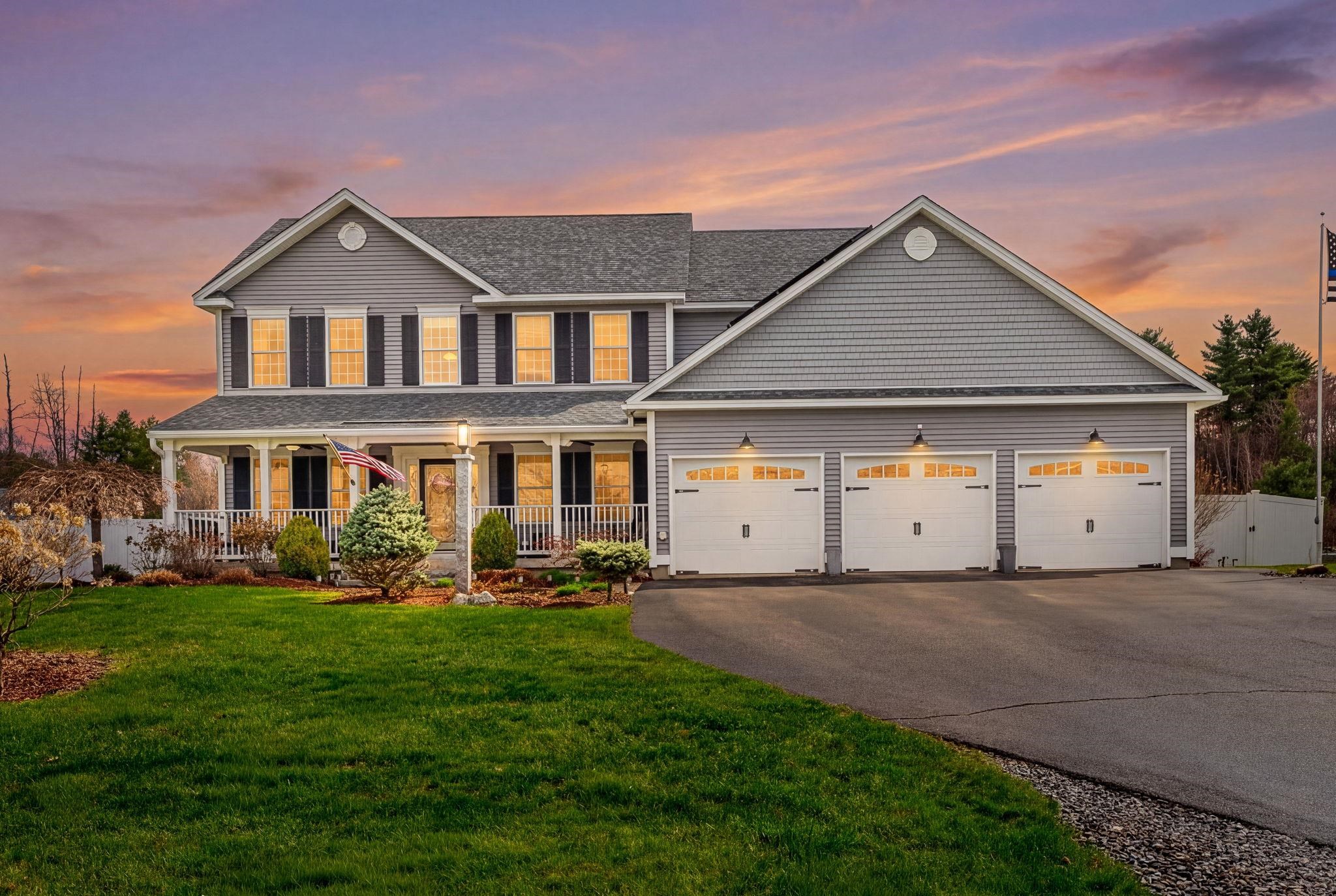 Welcome to refined living in the prestigious Mill Pond Community of Londonderry. This "like-new" masterpiece perfectly captures the essence of modern luxury, blending sophisticated architectural details with the warmth of a true sanctuary. From the moment you step inside, the residence commands attention. The expansive first floor is anchored by a breathtaking living room with vaulted ceilings, where a cascade of natural light gleams across the hardwood floors. The open-concept flow is designed for both high-end entertaining and quiet reflection, leading you into a chef-inspired eat-in kitchen. Adorned with premium granite countertops and sleek stainless steel appliances, this culinary space offers abundant prep surfaces and a dedicated pantry for the organized epicurean. The main level is thoughtfully curated for a modern lifestyle, featuring a formal dining room for elegant gatherings, a tranquil sitting room, and a private executive office—ideal for the remote professional. Practicality meets luxury with a convenient first-floor laundry and a stylish powder room. Retreat to the second level, where sustainable bamboo flooring leads to four spacious bedrooms. The primary suite serves as a private oasis, complete with a spa-like ensuite bath. Outside, the property transforms into a private resort. Set on a sprawling lot, the fenced-in yard features a swimming pool, an oversized custom shed, fire pit, enjoy mornings or evenings on the newly added 3-season porch where no detail was overlooked. Need to store a car? How about a 3-car garage, this one also provides ample space for storage above. Additional features include; Central AC, Garden space, generator hook-up, irrigation system(6 zone) and SOLAR. This is more than a home; it is an statement of exclusivity in one of Londonderry's most sought-after neighborhoods. Showings begin at the Open House Saturday 4/25 and Sunday 4/26 12-2P.