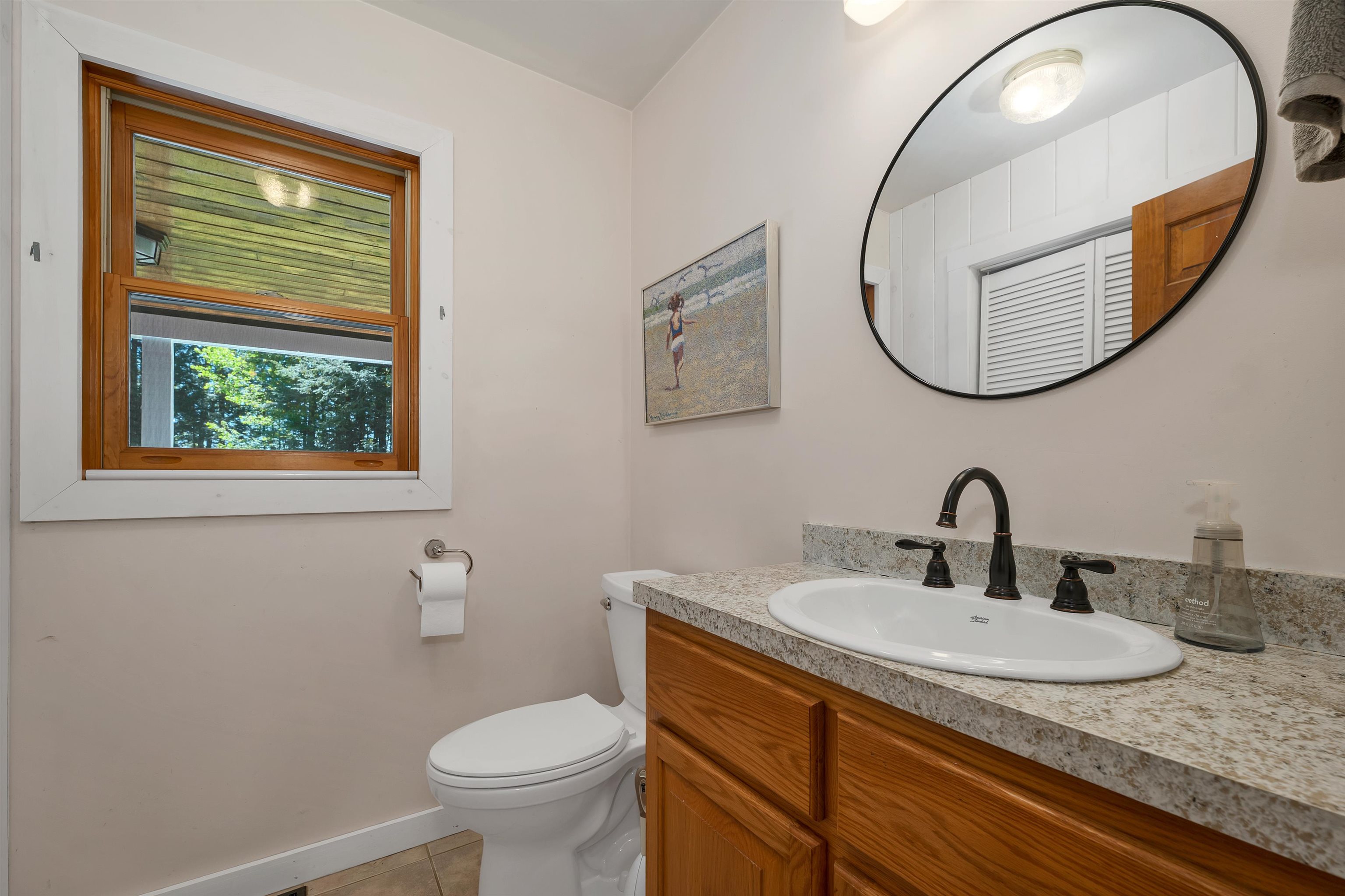 A convenient first-floor half bath.