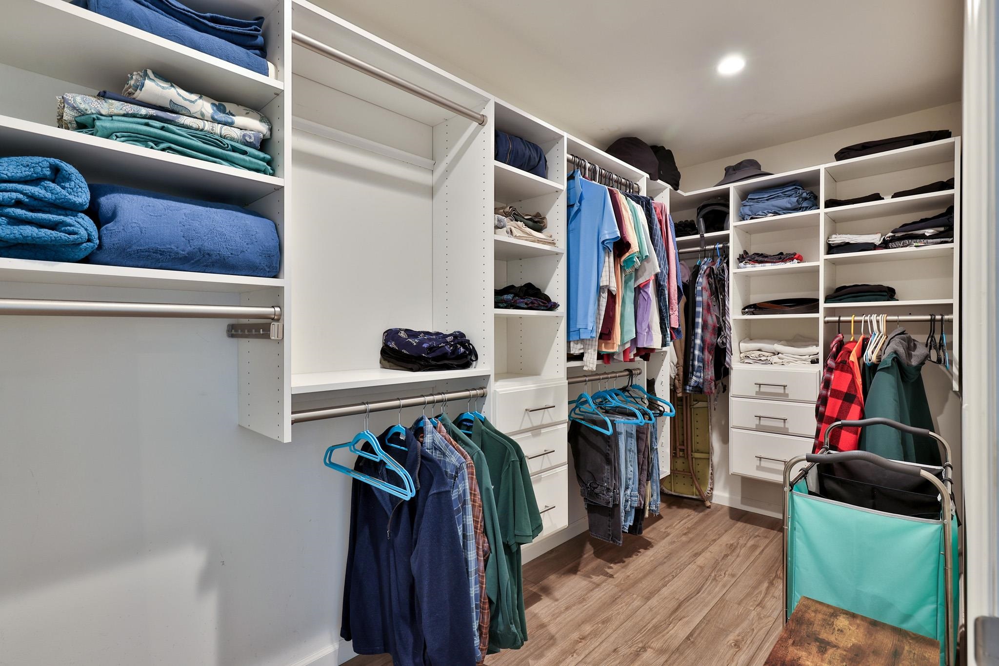 Walk-In Closet with Built-In Shelving System