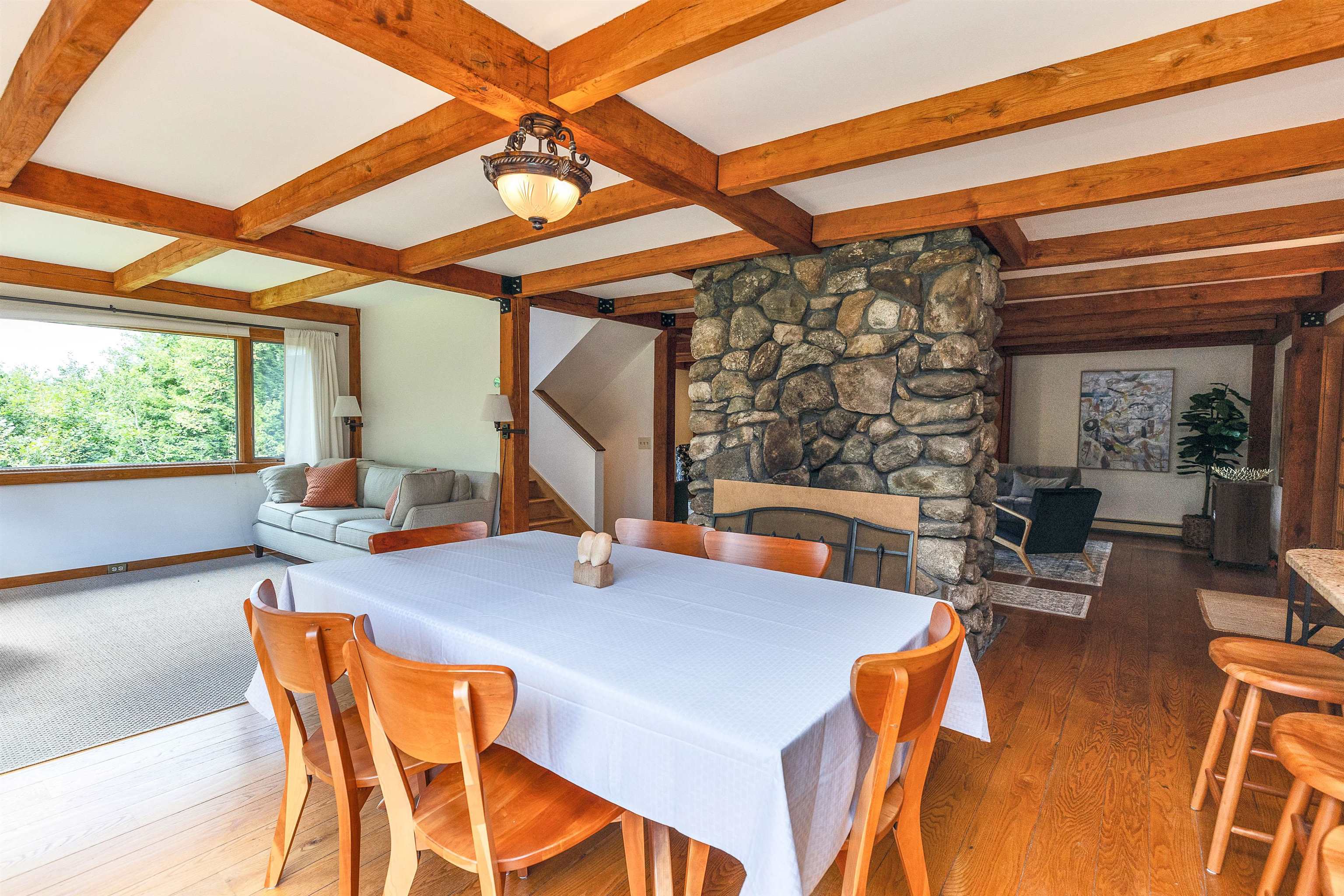 Dining room by fireplace