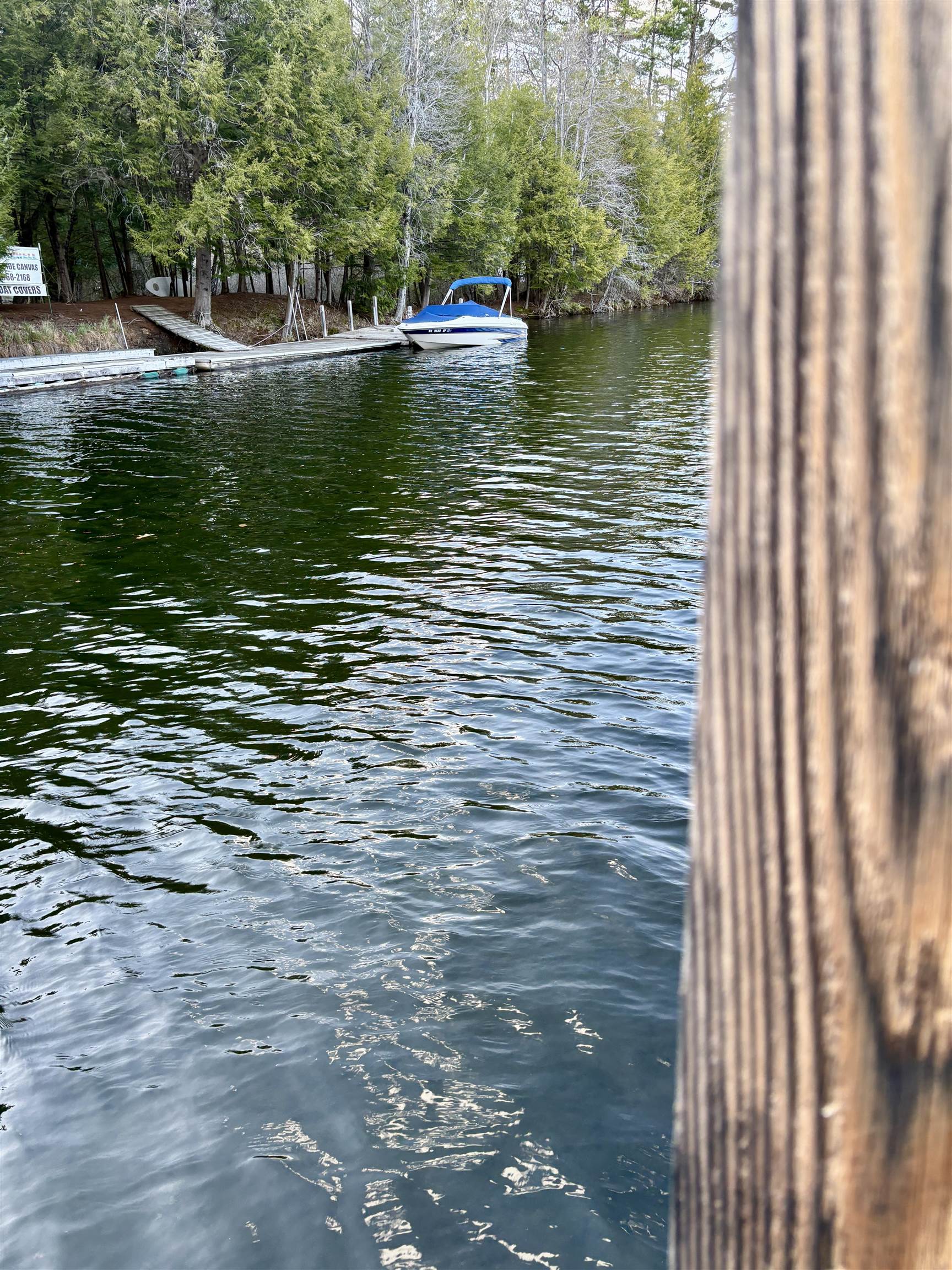 Looking up river toward the covered bridge