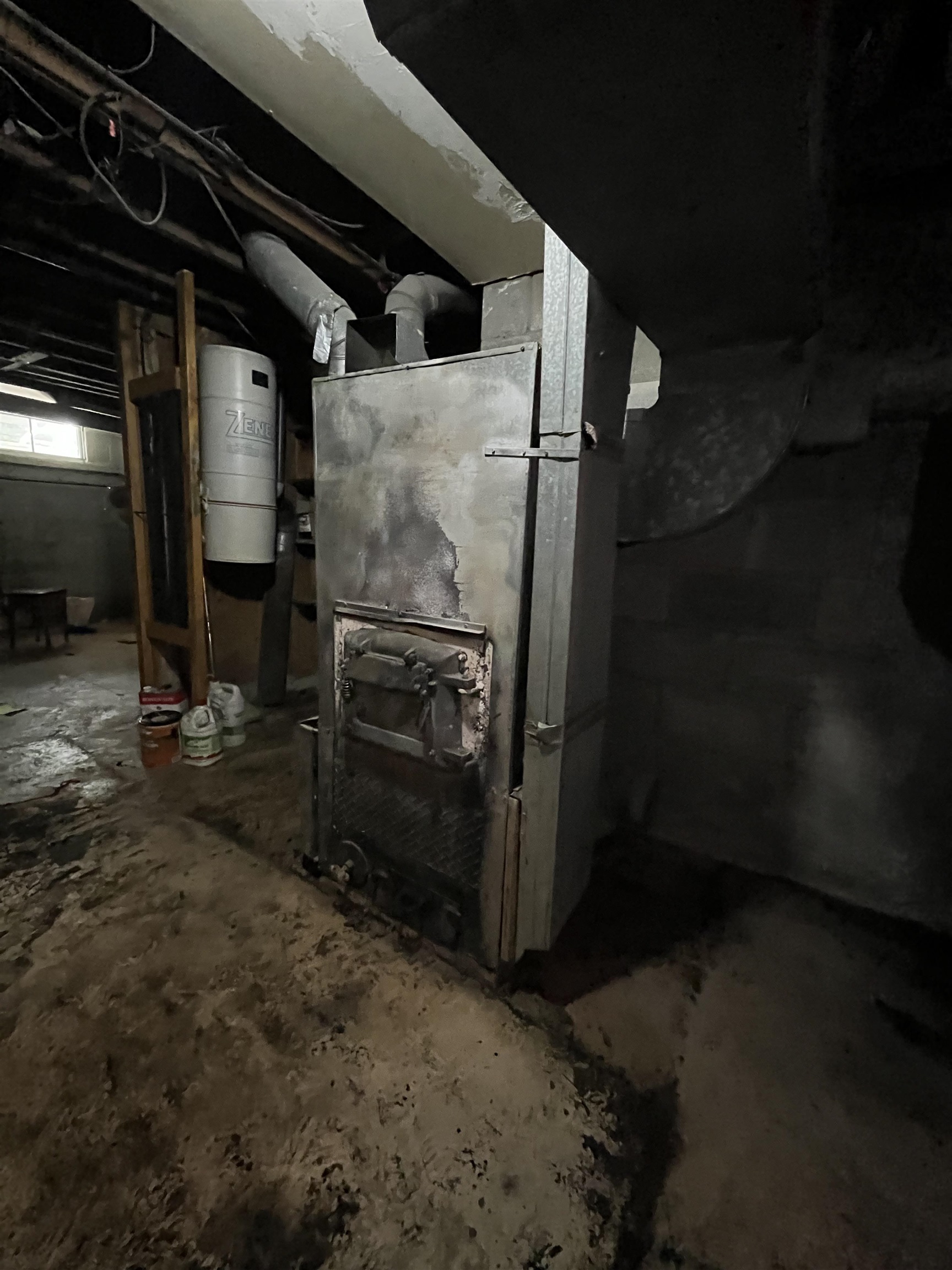 Wood furnace in basement