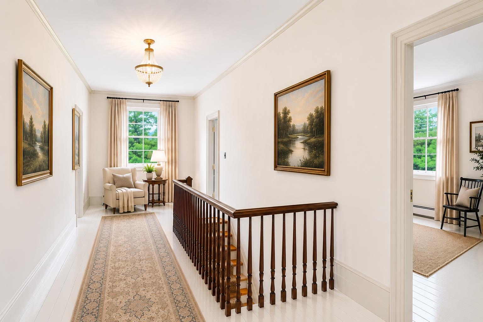 Virtually staged upstairs hallway