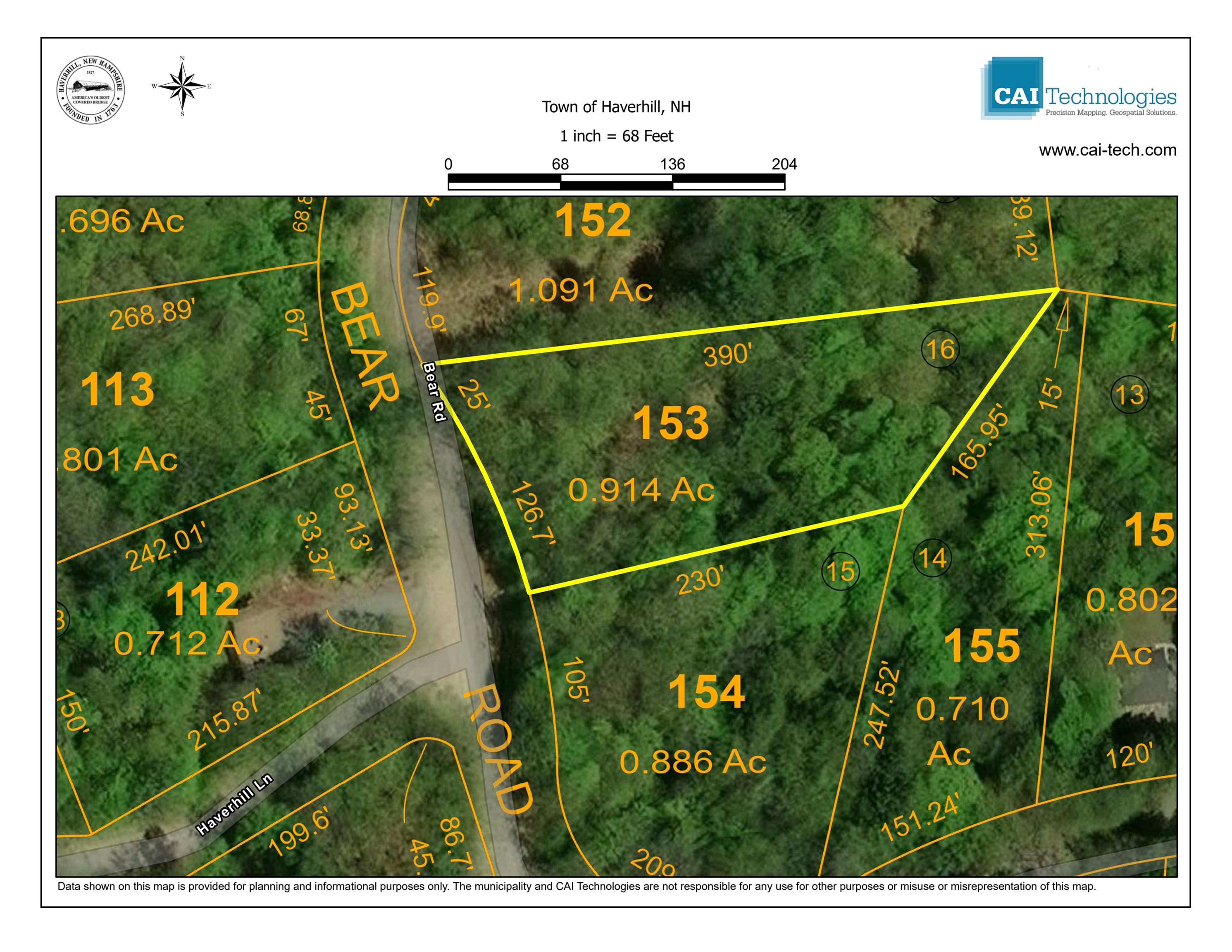 Map 204-Lot 153 Bear Rd, Haverhill, NH 03765