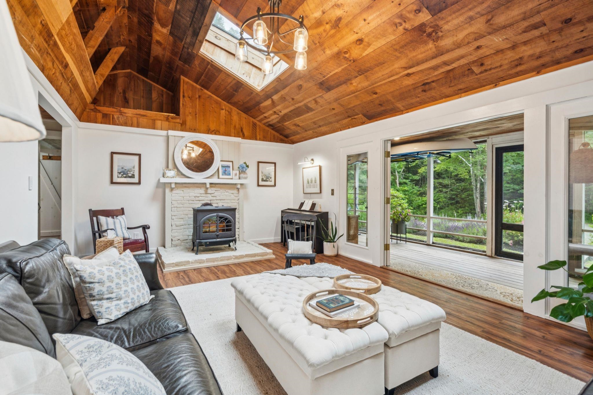 Inviting living area with wood stove