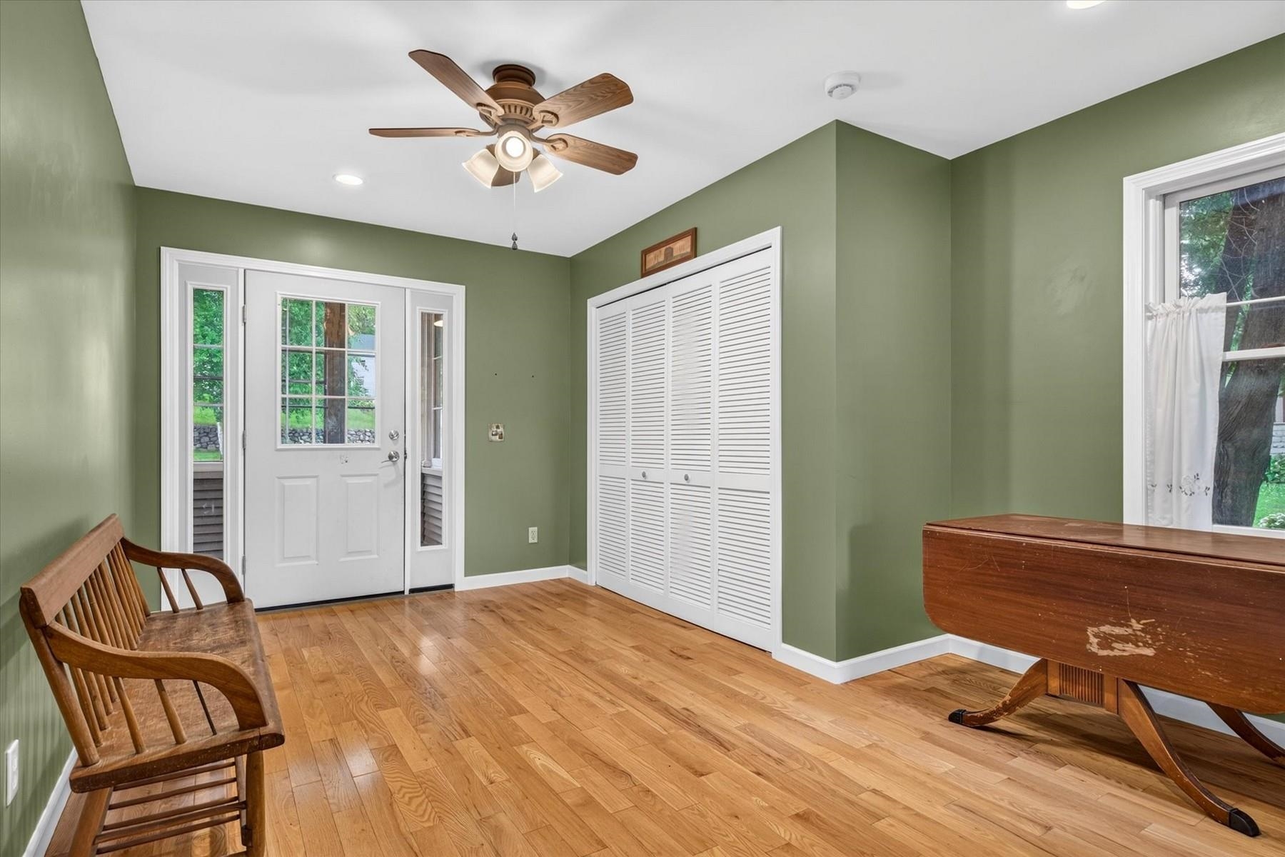 Front entry with closet.