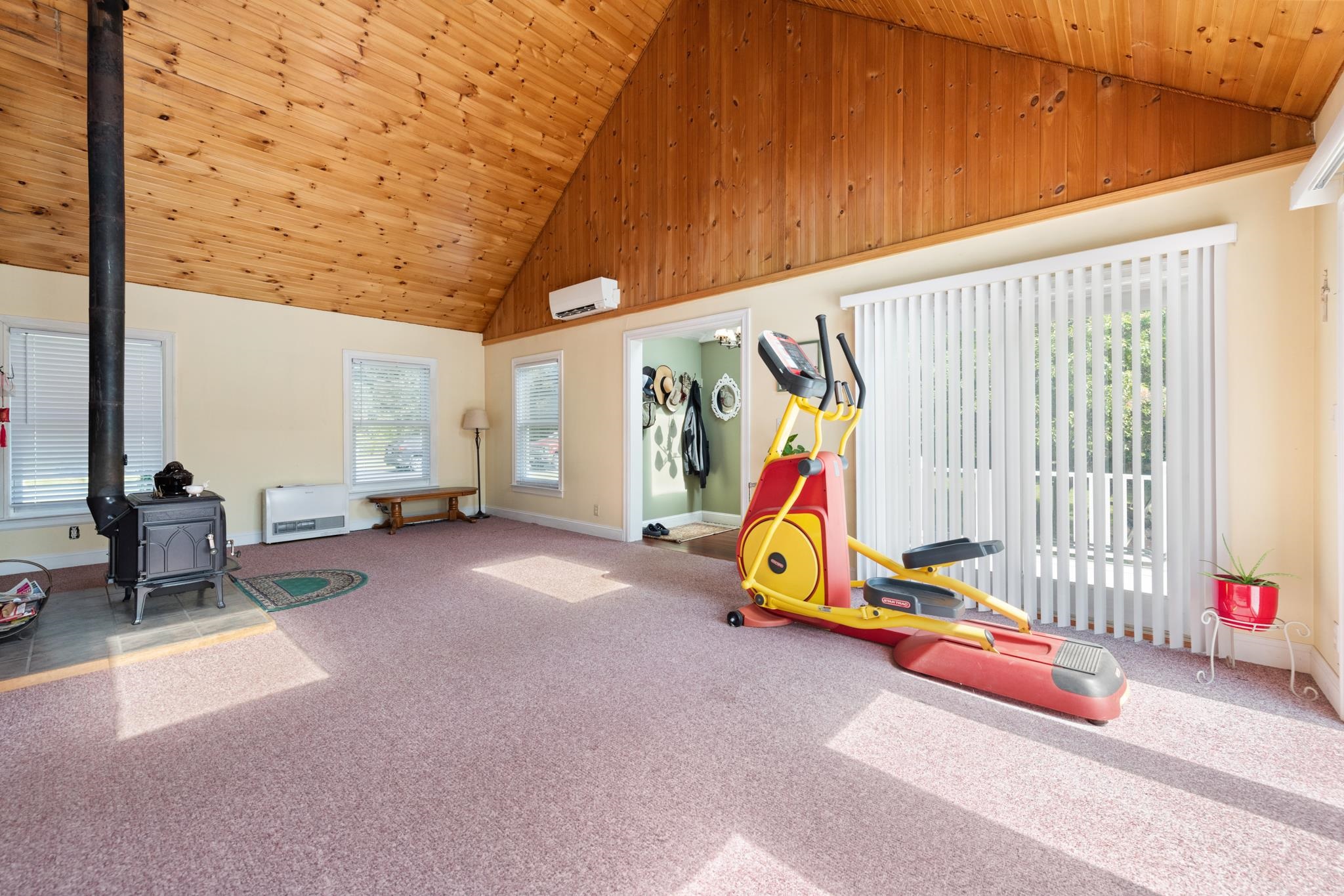 Family Room with Wood Stove and Mini Split