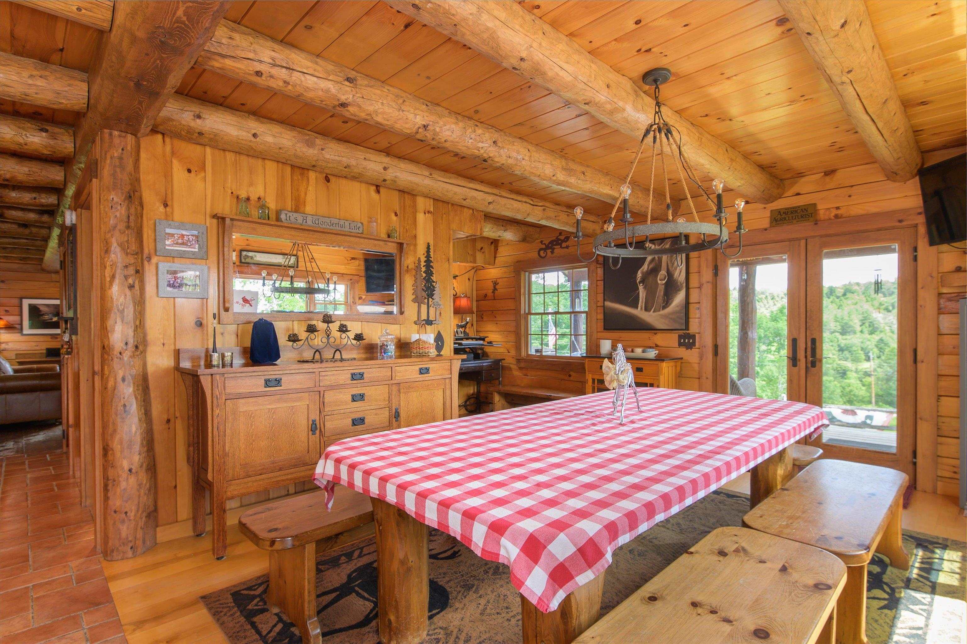 with access to covered front porch and side deck...
