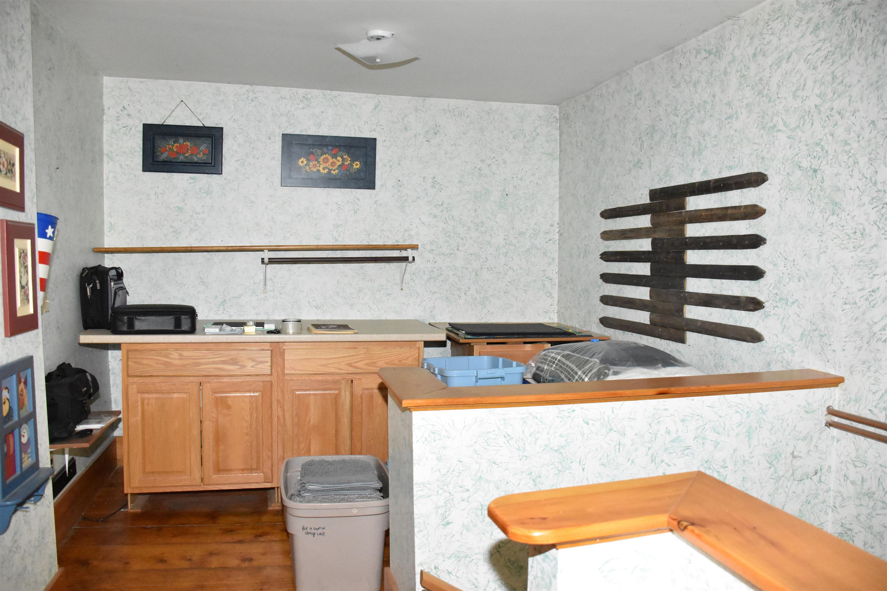 Work area at top of stairs