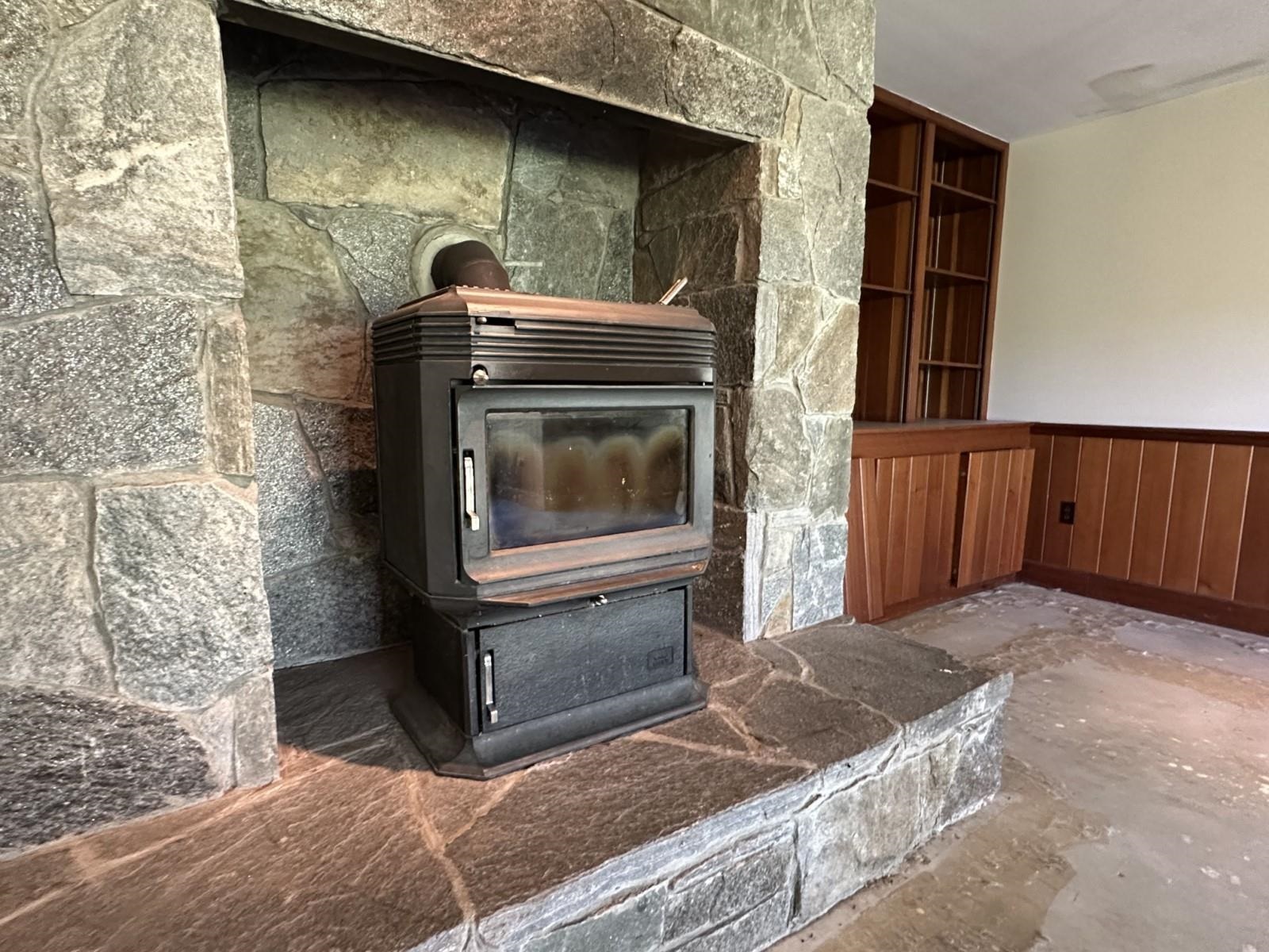 Pellet Stove in Lower Level Rec Room